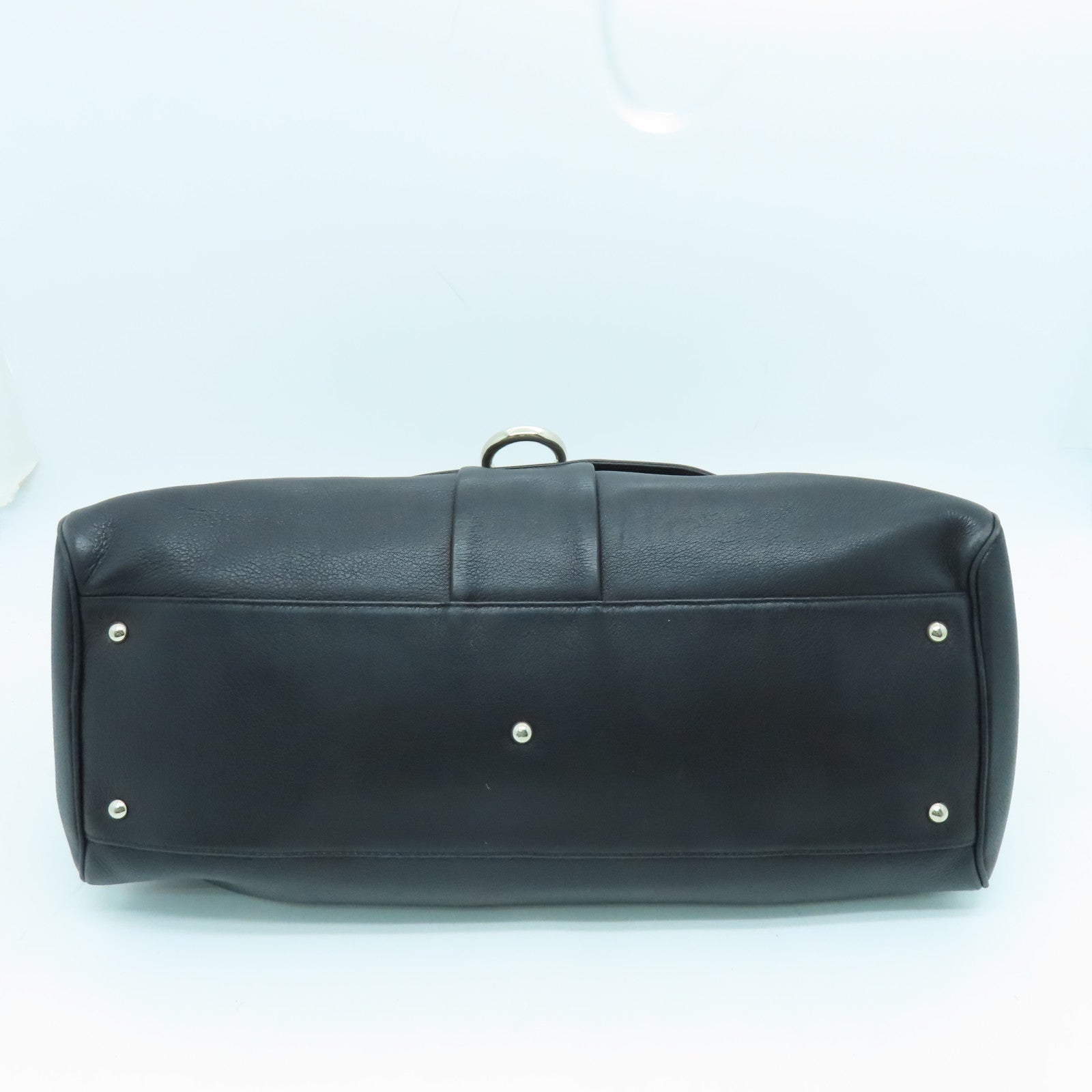 Salvatore Ferragamo Leather Handbag Silver Buckle Black