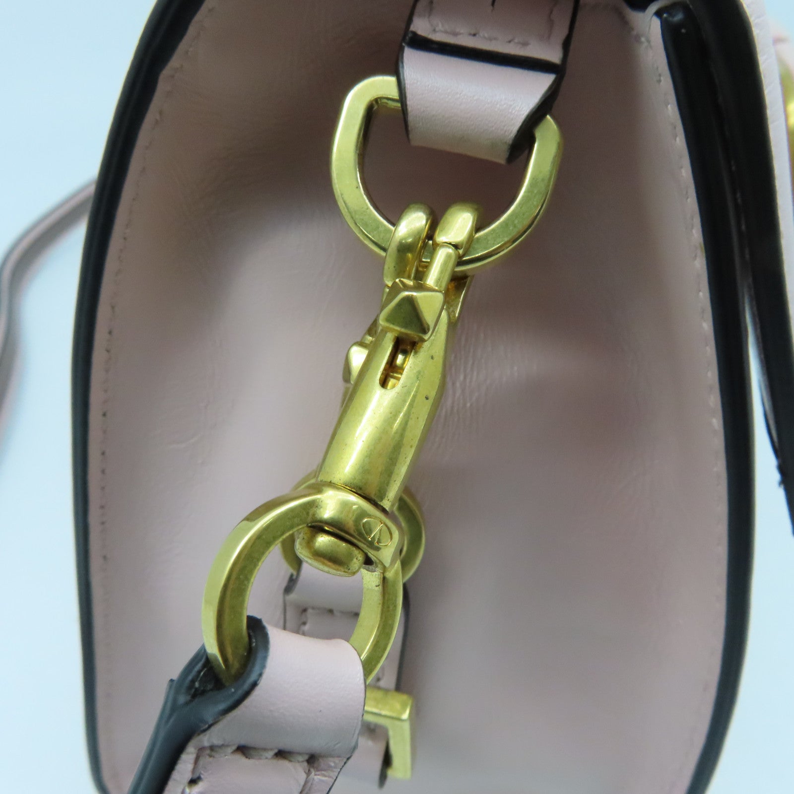 Valentino 【激減優惠】牛皮皮革Vsling Grainy Bag金扣手挽肩背兩用袋粉紅色