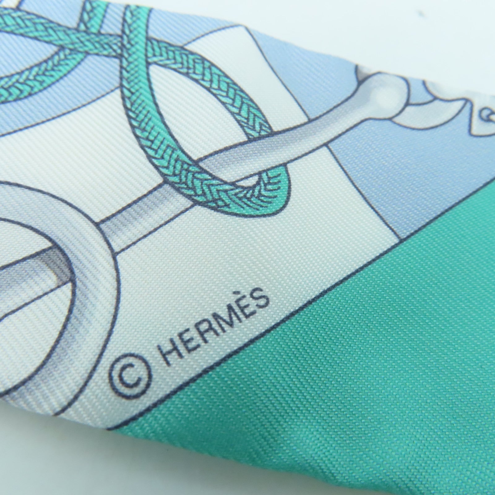 HERMES 絲質Twilly絲巾藍色