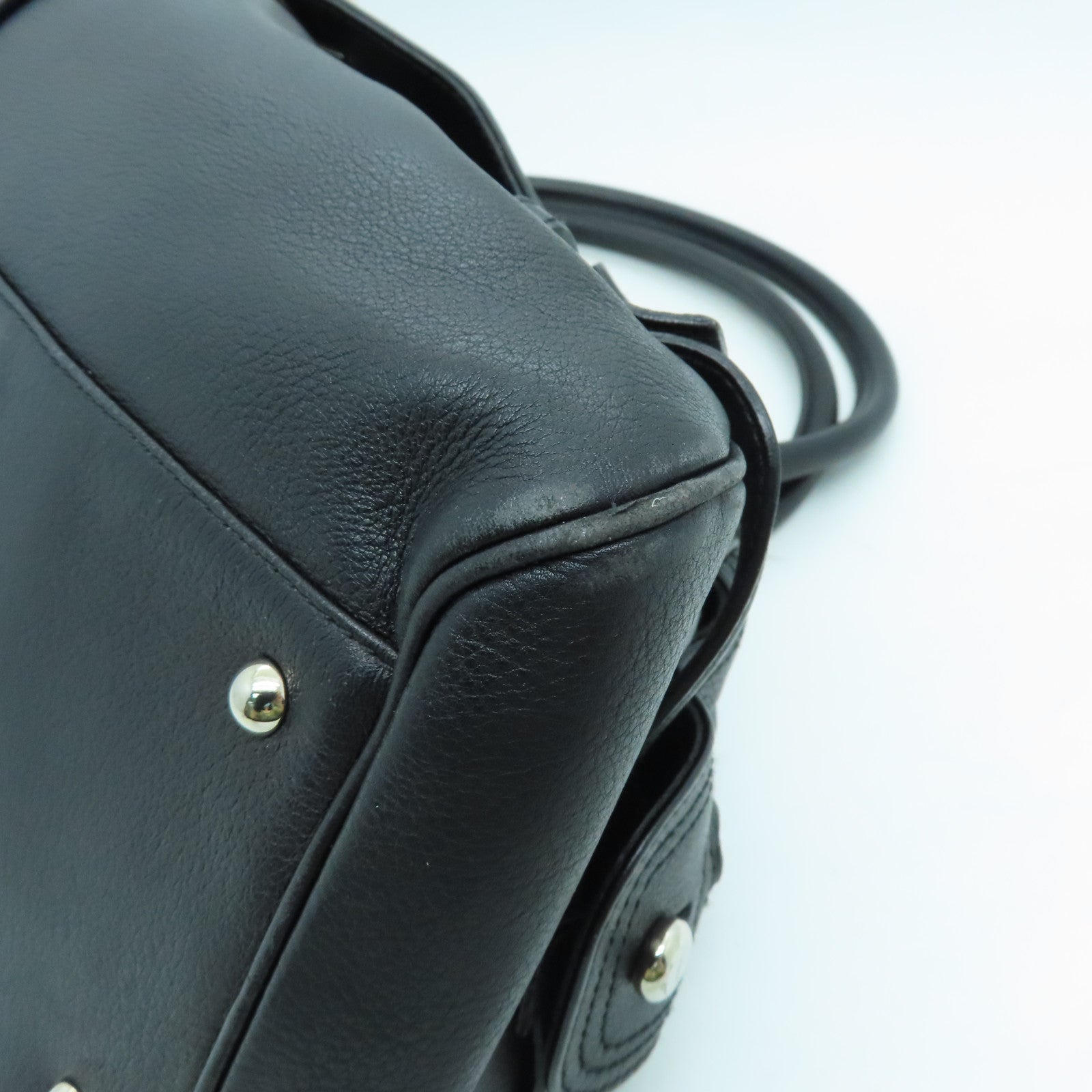Salvatore Ferragamo Leather Handbag Silver Buckle Black