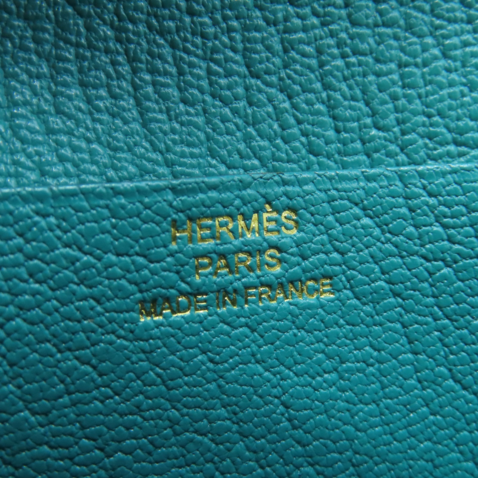 HERMES Chevre Leather Bearn Wallet Gold Buckle Wallet Peacock Blue