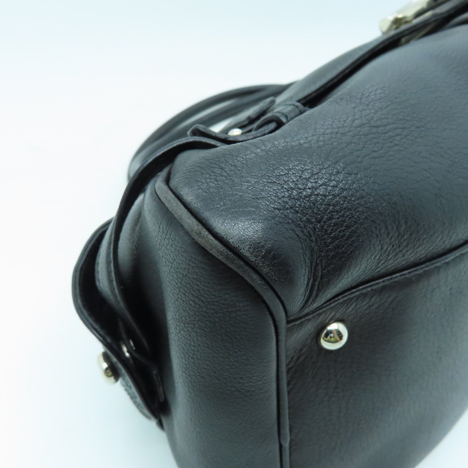 Salvatore Ferragamo Leather Handbag Silver Buckle Black
