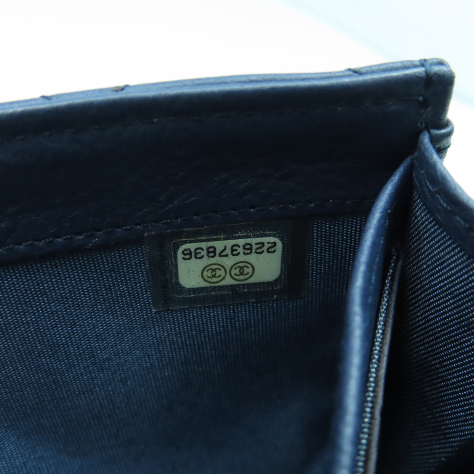 CHANEL 菱格牛皮皮革Boy Long Wallet銀扣長錢包藍色