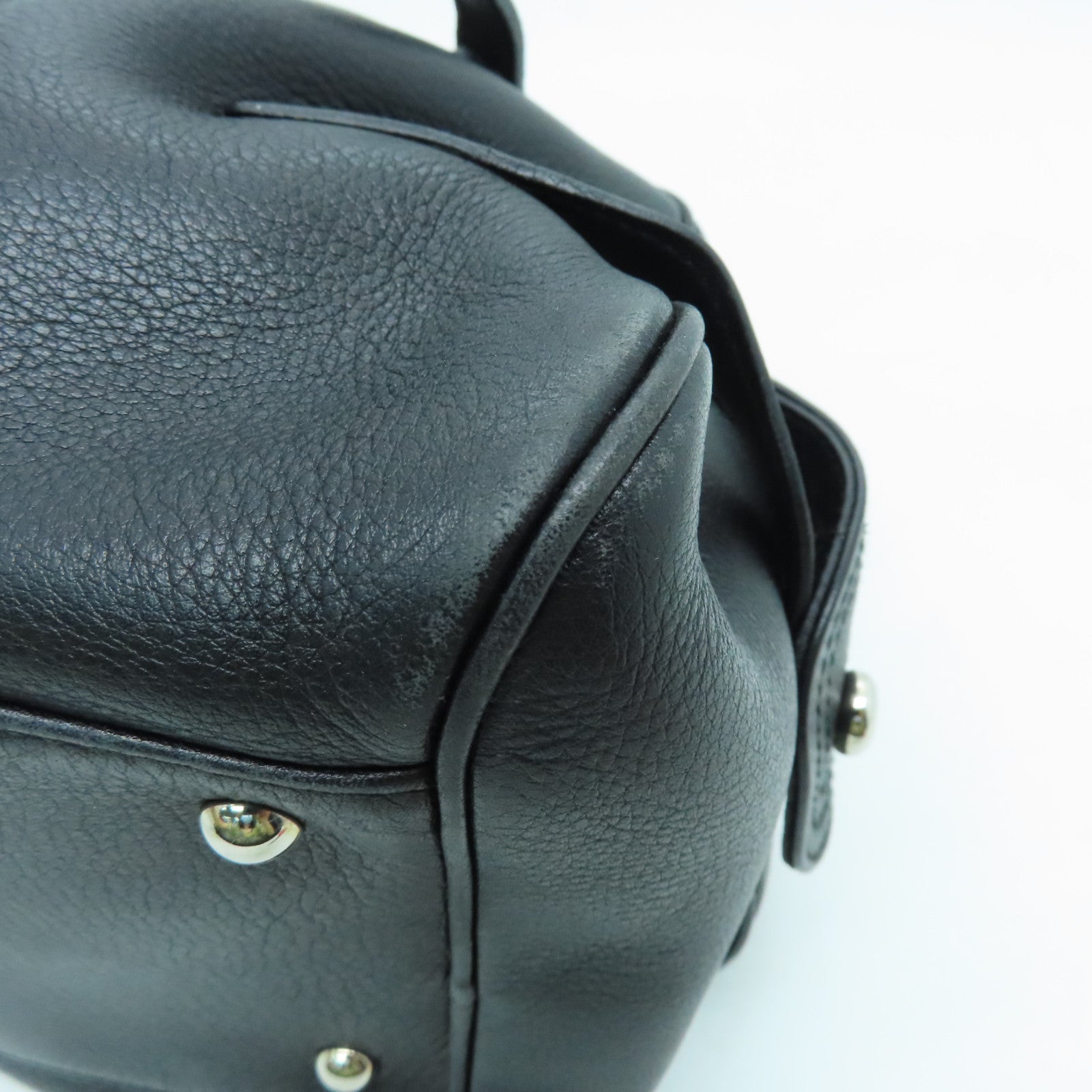 Salvatore Ferragamo Leather Handbag Silver Buckle Black