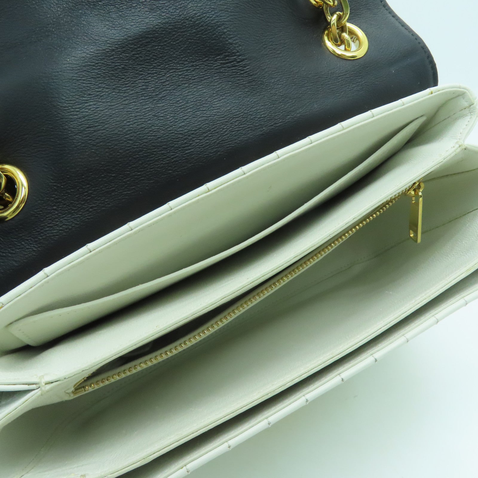 CELINE 羊皮皮革Chain Shoulder Bag金扣链带肩背袋白色黑色