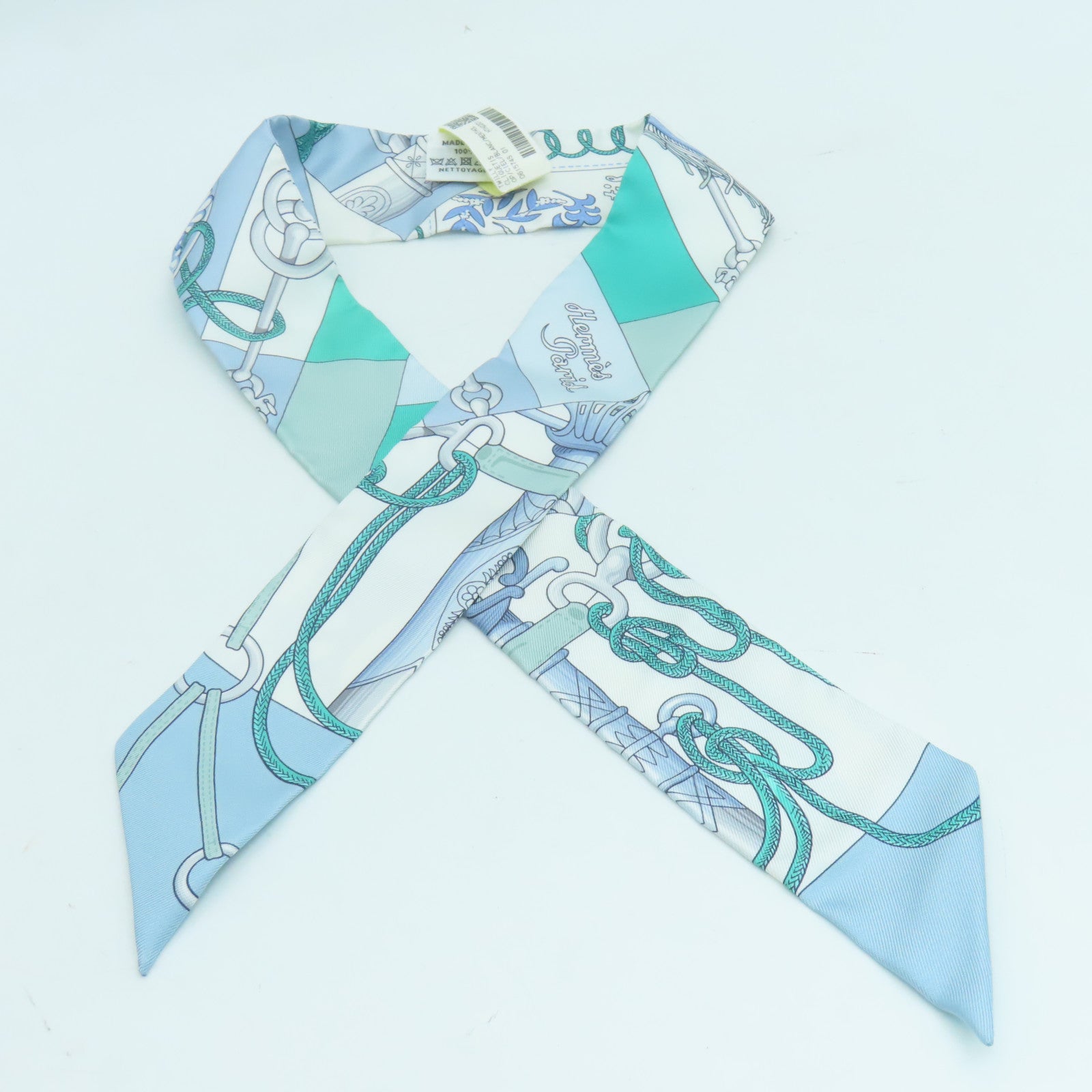 HERMES 絲質Twilly絲巾藍色