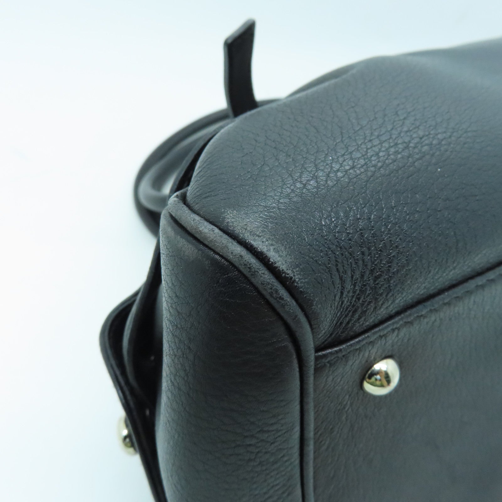 Salvatore Ferragamo Leather Handbag Silver Buckle Black