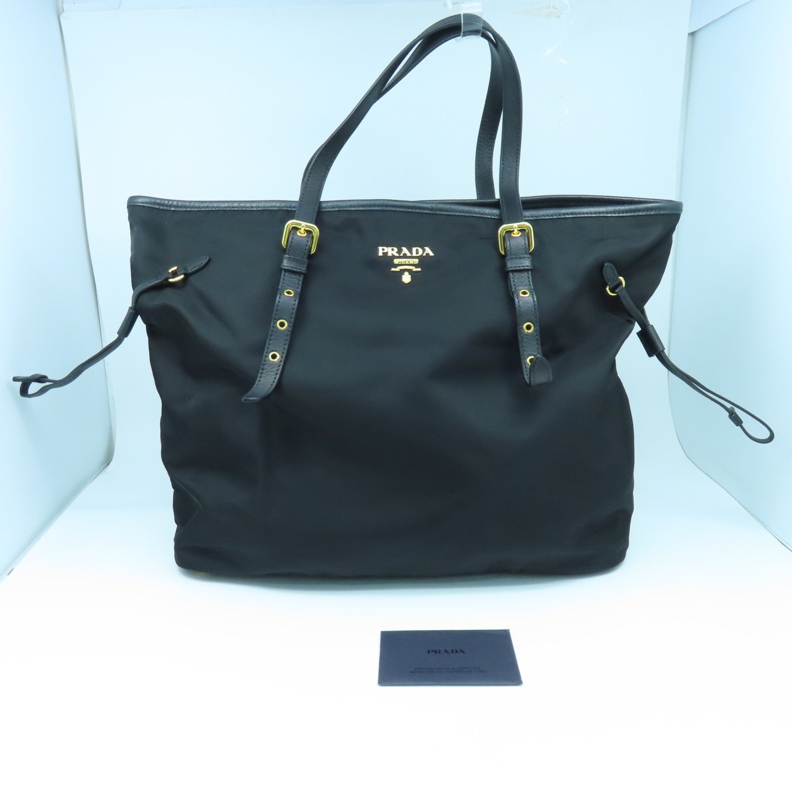 PRADA Nylon Tote Bag Gold Buckle Hand Bag Black Brand Off Hong Kong Online Store