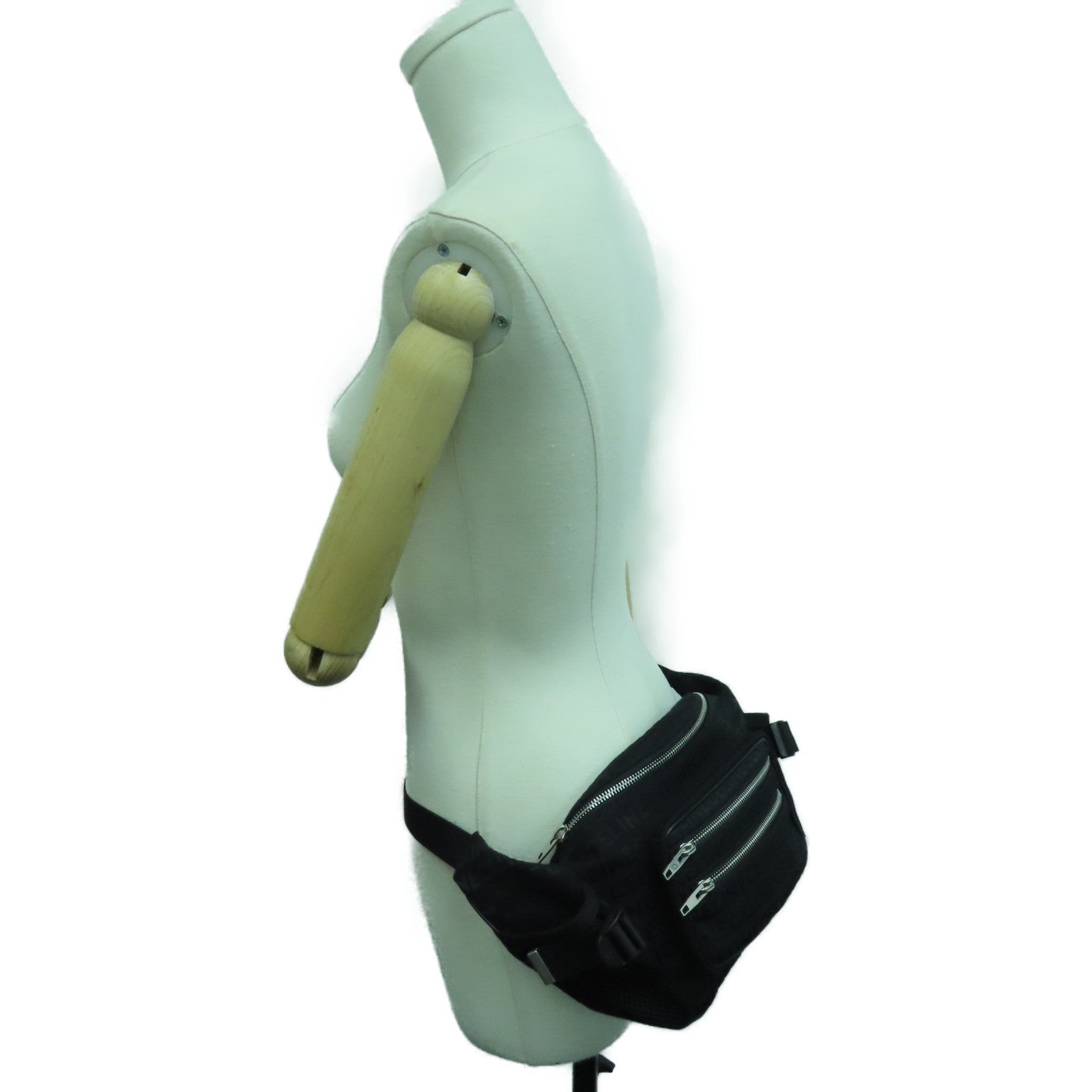 CELINE 帆布Logo Trekking Belt Bag银扣腰包黑色