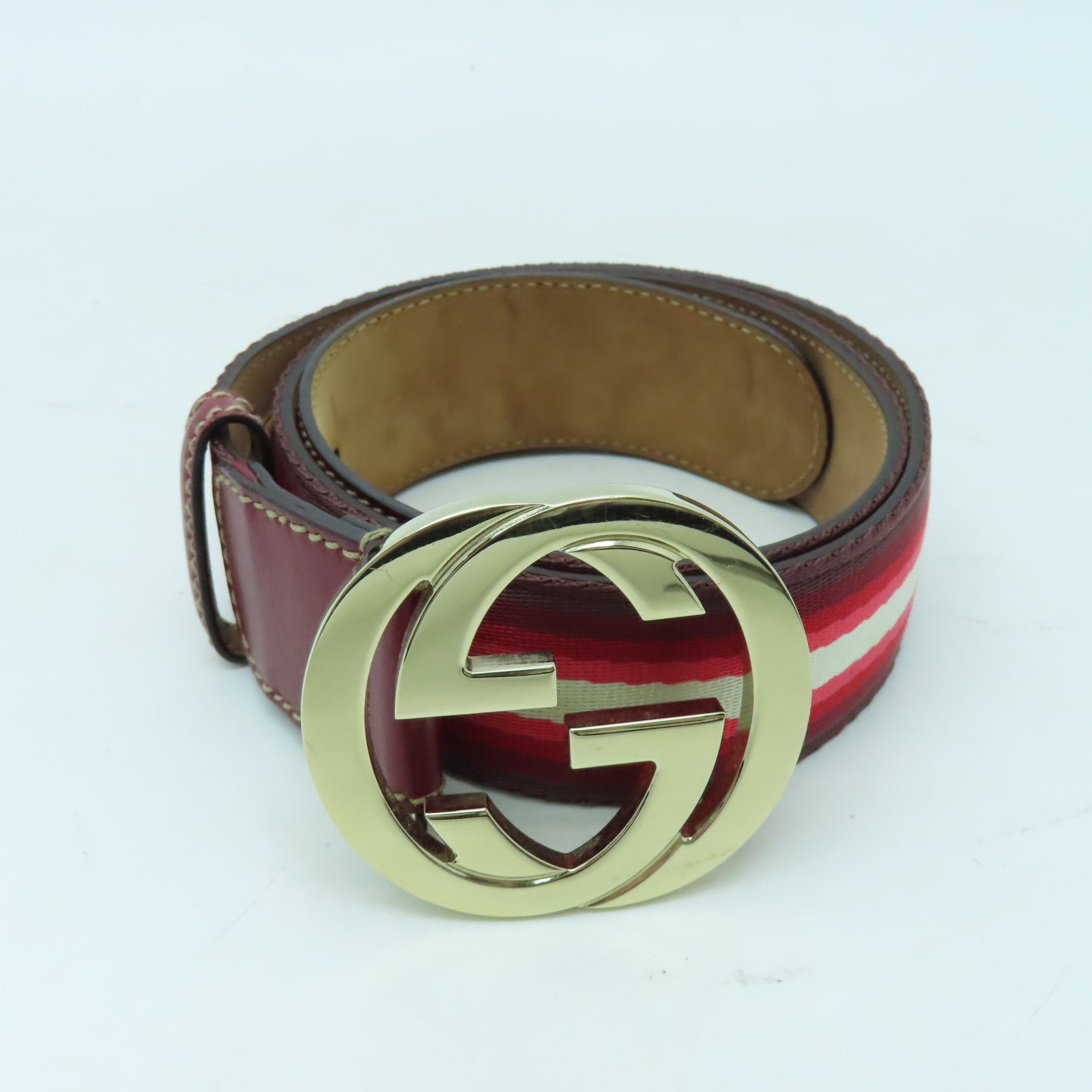 GUCCI 帆布Belt金扣皮帶紅色