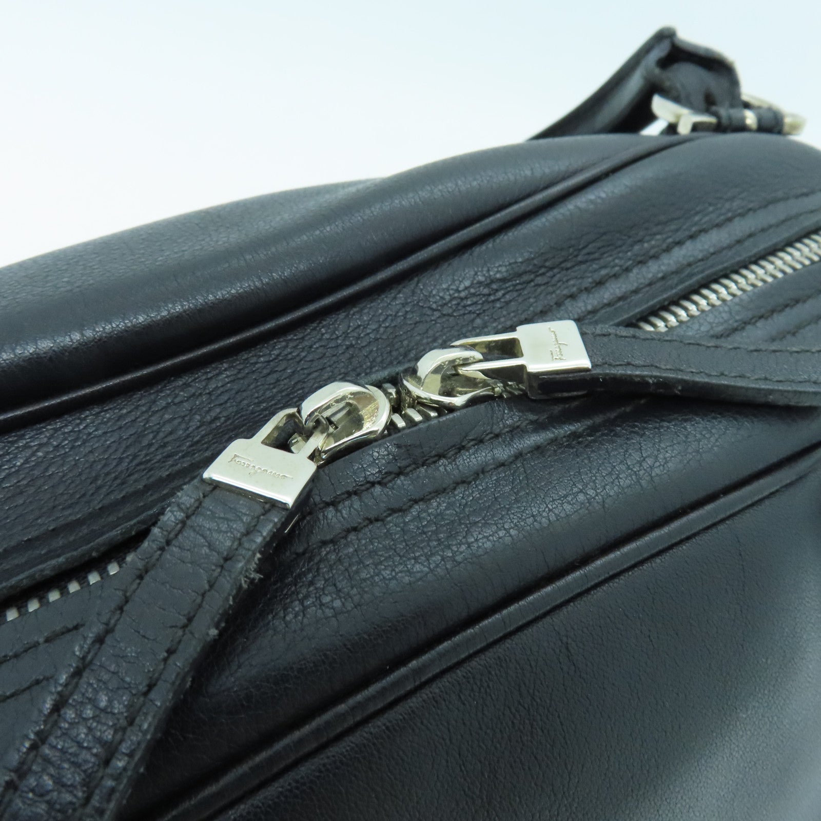 Salvatore Ferragamo Leather Handbag Silver Buckle Black