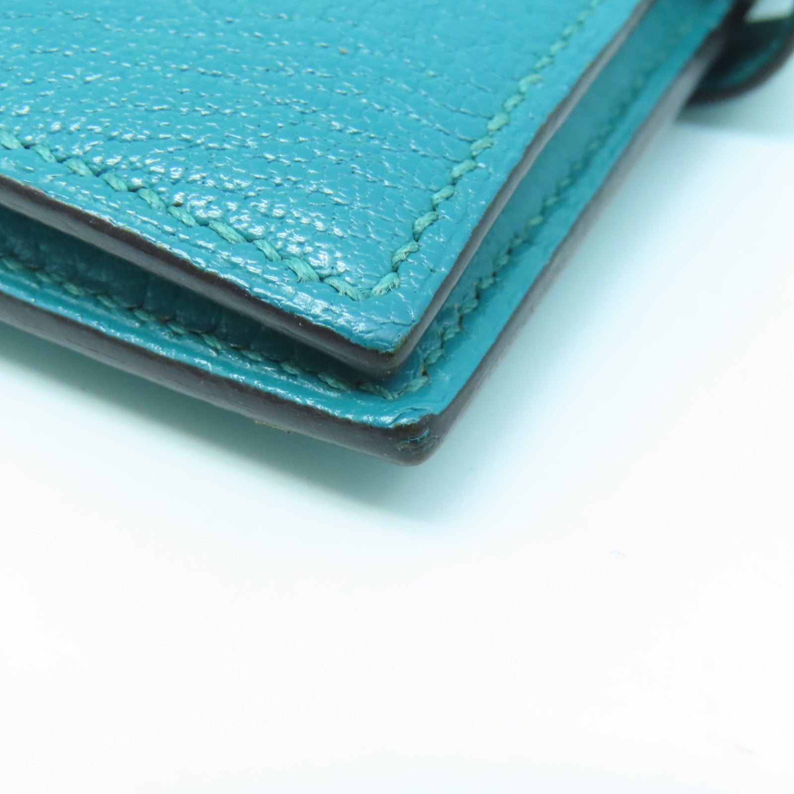 HERMES Chevre Leather Bearn Wallet Gold Buckle Wallet Peacock Blue