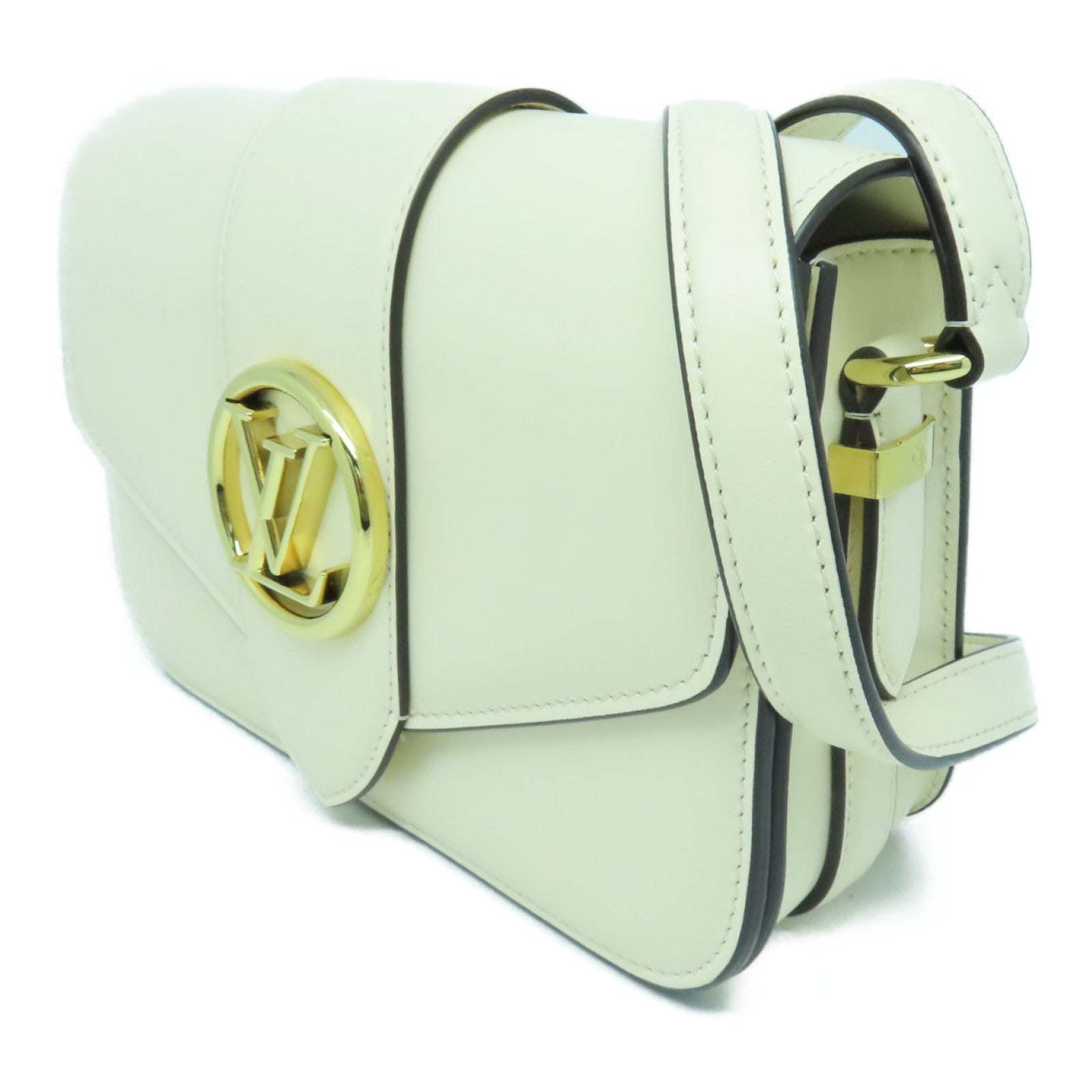 LOUIS VUITTON 牛皮皮革Pont 9 Soft PM金扣肩背袋白色