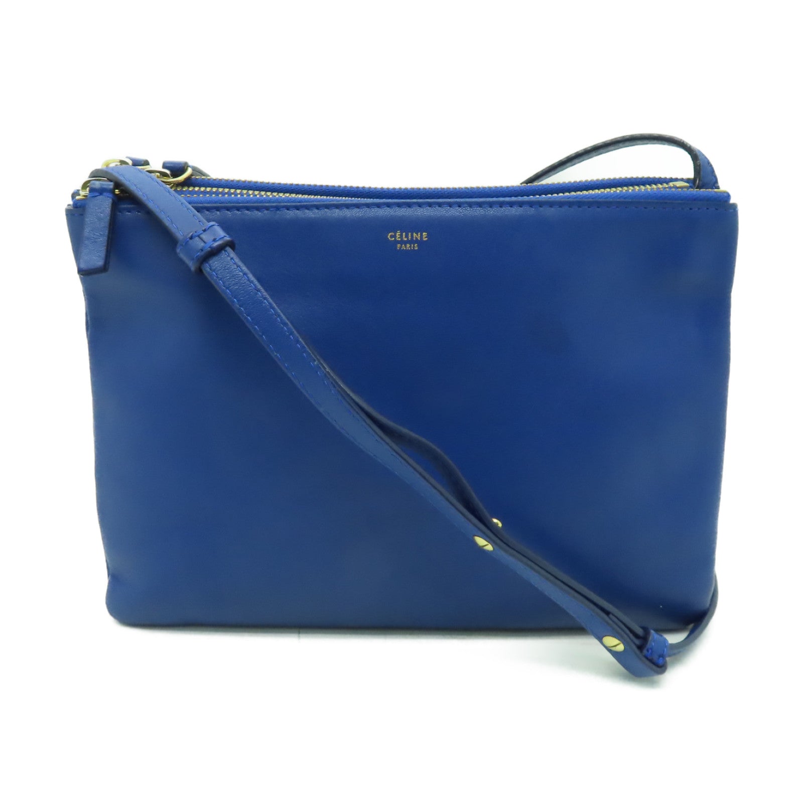 CELINE 【激減優惠】牛皮皮革Trio金扣肩背袋藍色