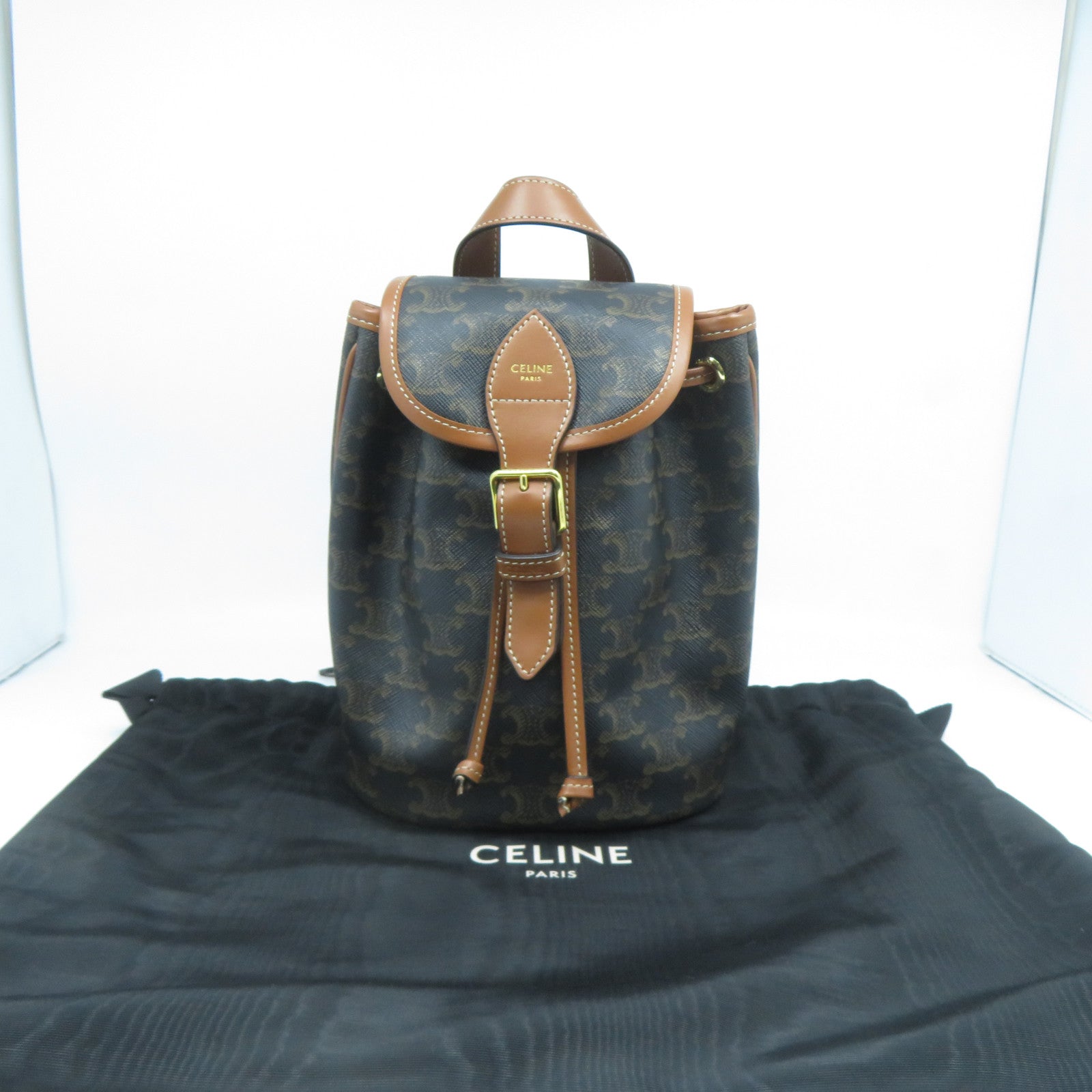 CELINE 塗層帆布Triomphe Mini Backpack金扣背包啡色