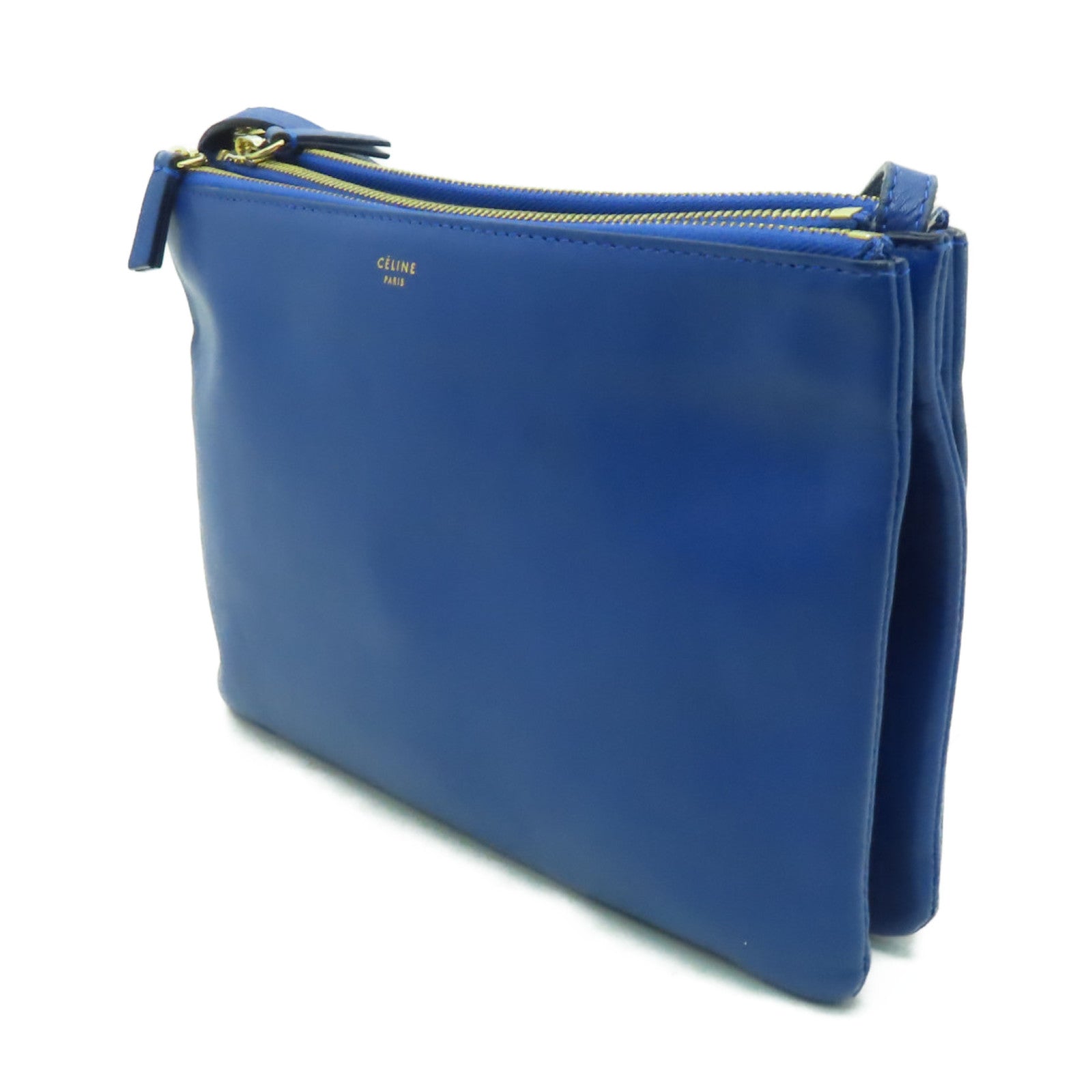 CELINE 【激減優惠】牛皮皮革Trio金扣肩背袋藍色