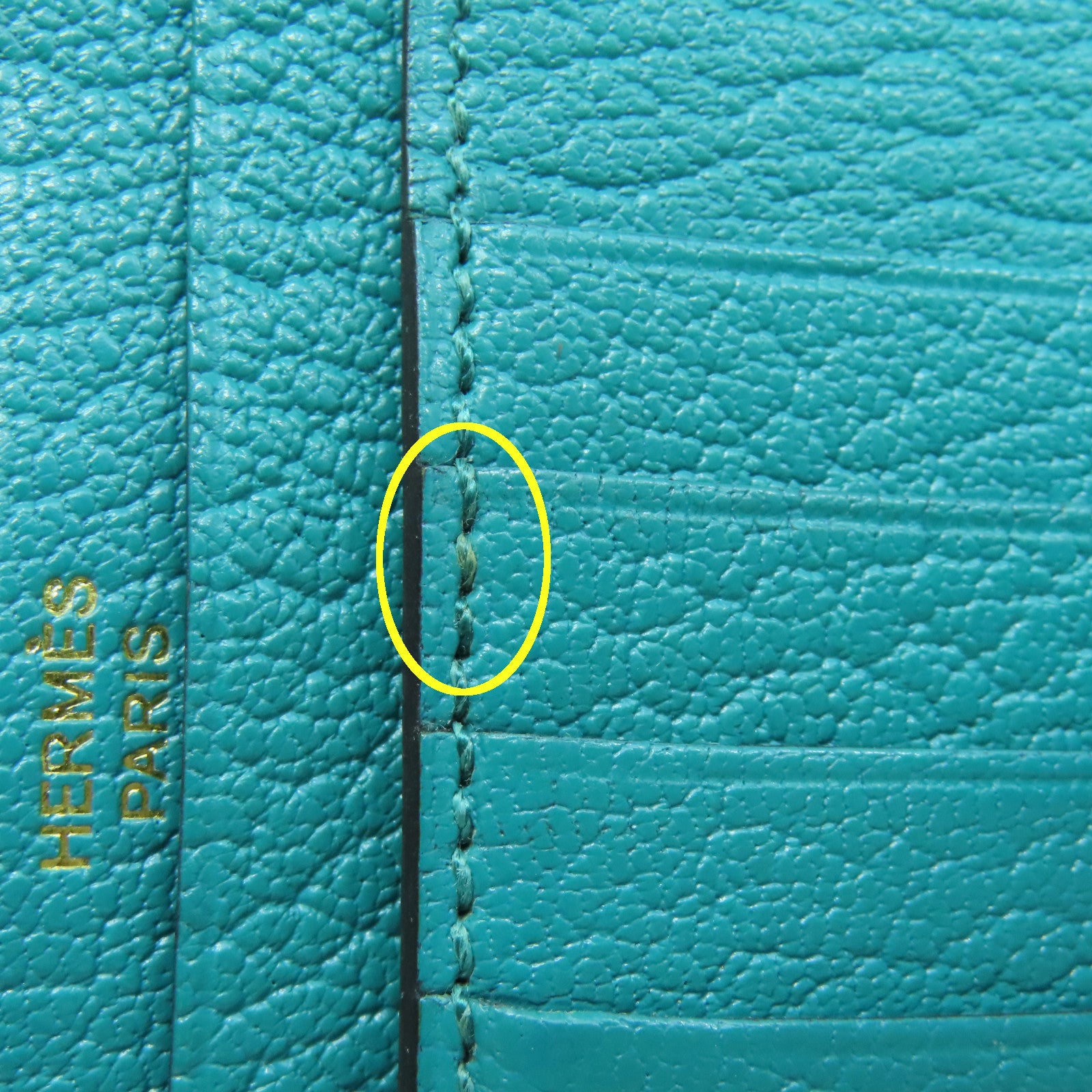 HERMES Chevre Leather Bearn Wallet Gold Buckle Wallet Peacock Blue