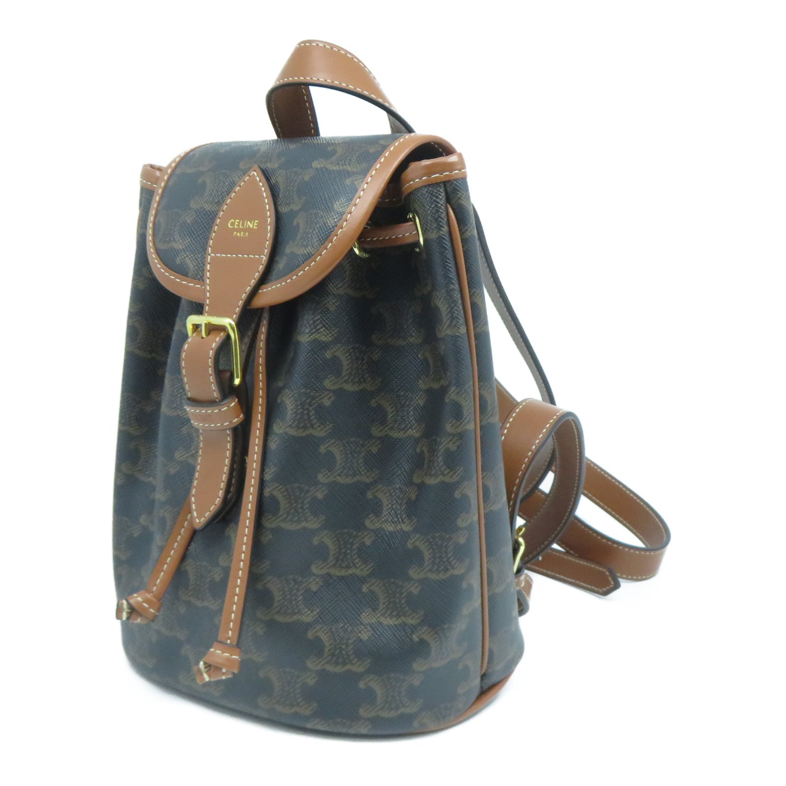 CELINE 塗層帆布Triomphe Mini Backpack金扣背包啡色