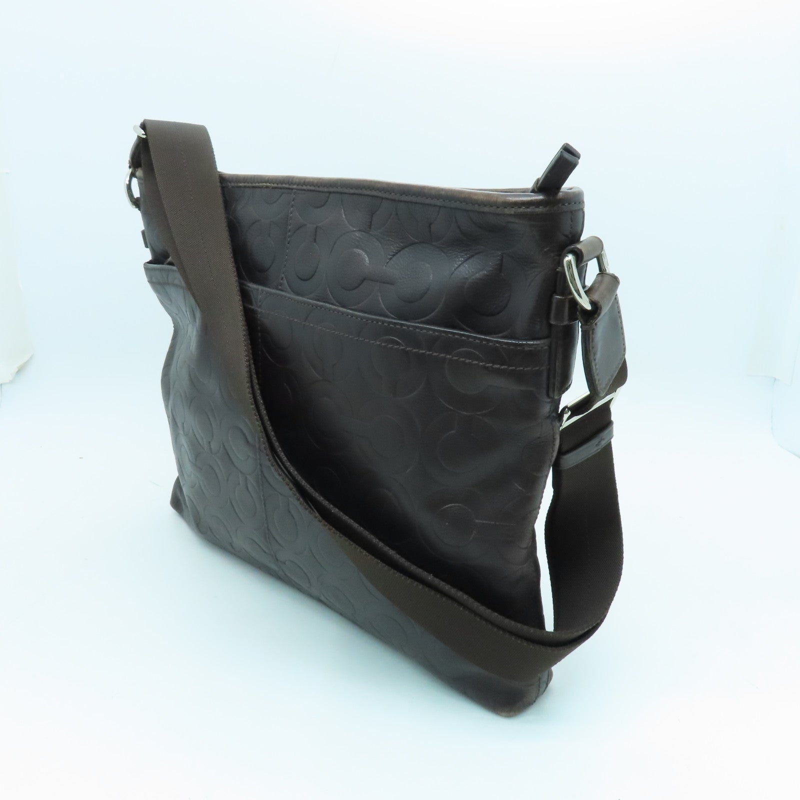 COACH cowhide leather Shoulder Bag silver buckle shoulder bag brown
