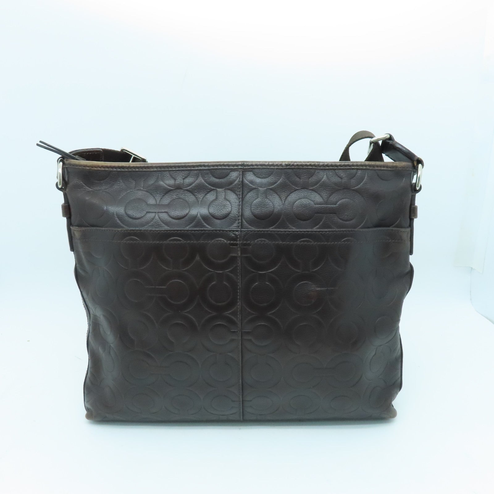COACH cowhide leather Shoulder Bag silver buckle shoulder bag brown