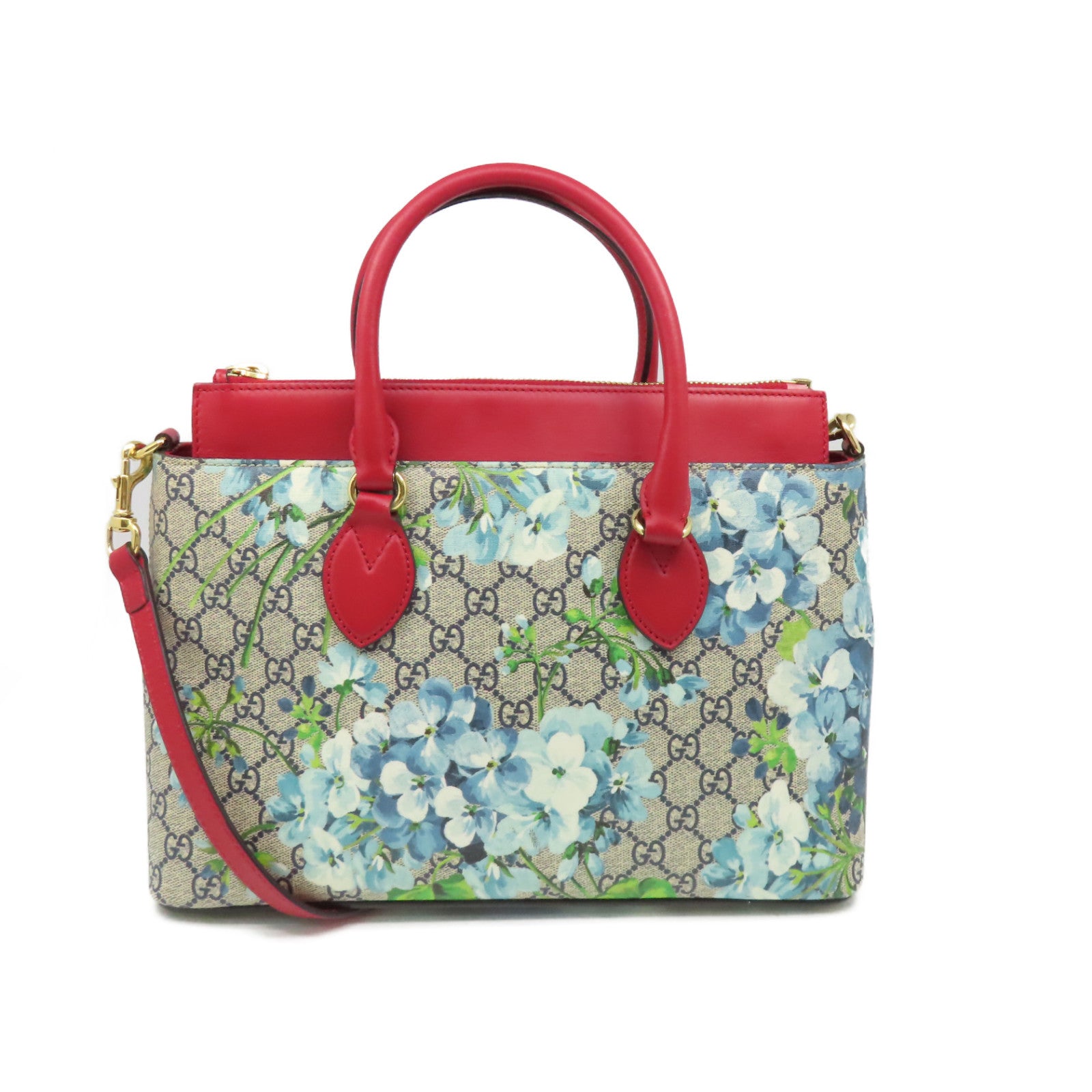 GUCCI 塗層帆布GG Blooms Floral 2Way Shoulder Bag手挽肩背兩用袋紅色/藍色