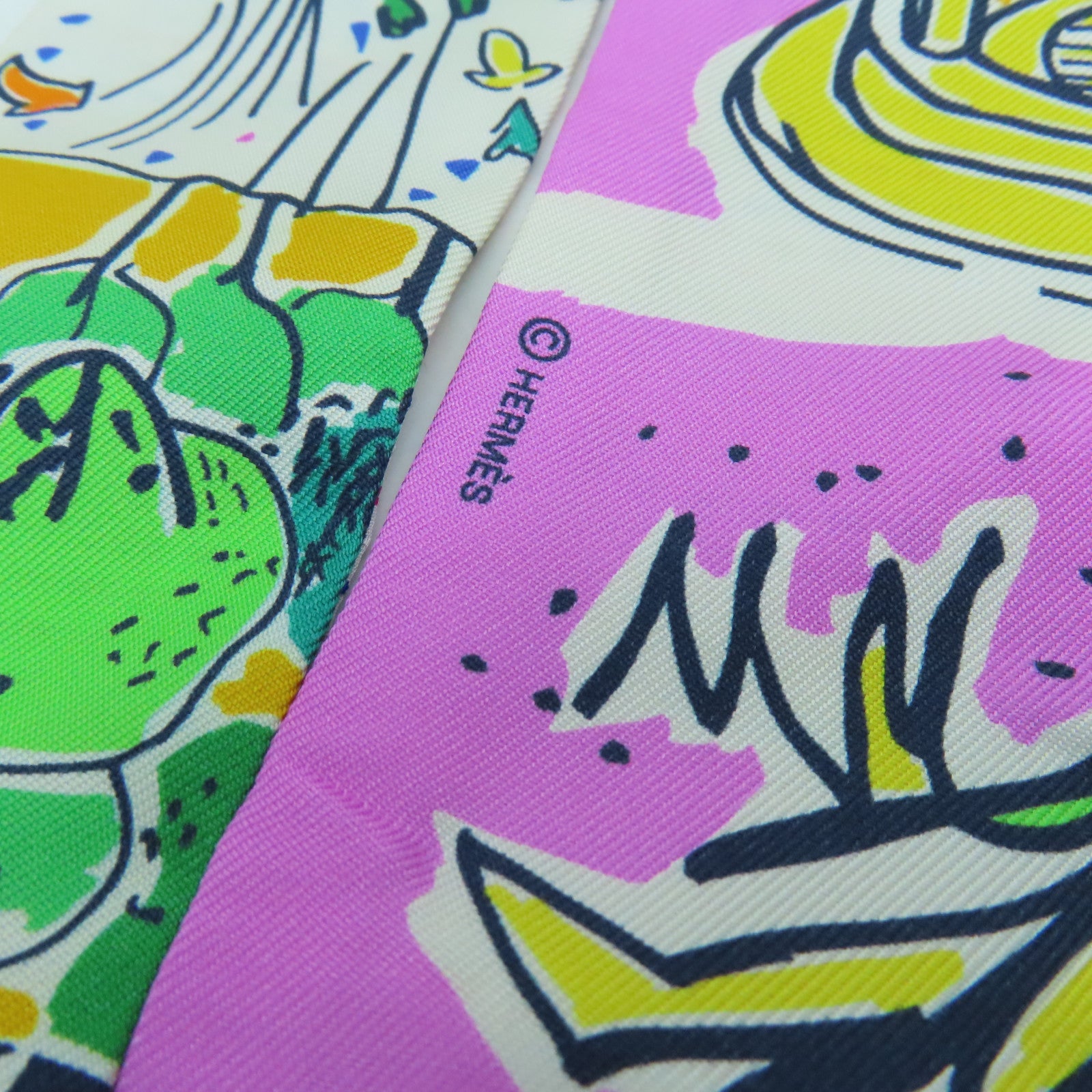 HERMES 絲質Max Twilly絲巾彩色白色