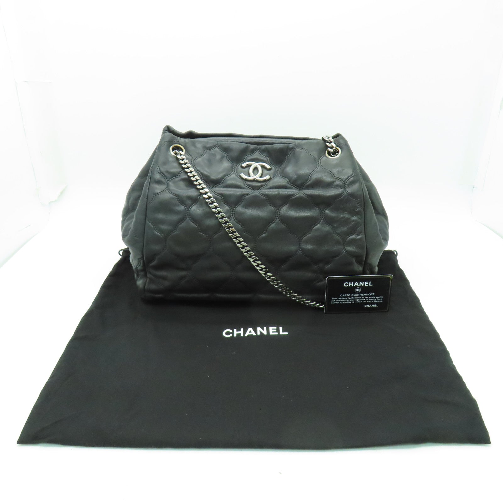 CHANEL 【激減優惠】菱格牛皮皮革Chain Shoulder銀扣鏈帶肩背袋黑色