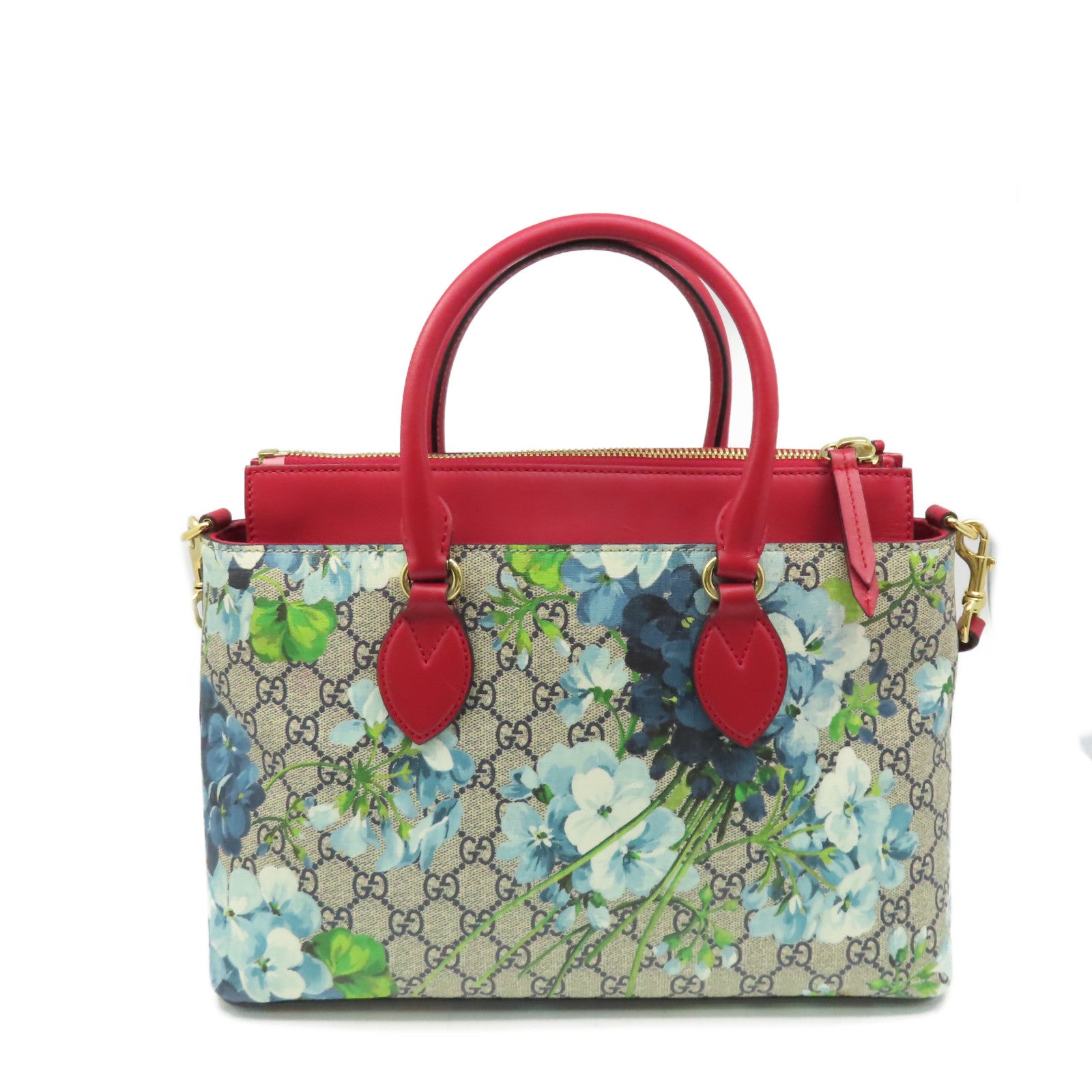 GUCCI 塗層帆布GG Blooms Floral 2Way Shoulder Bag手挽肩背兩用袋紅色/藍色