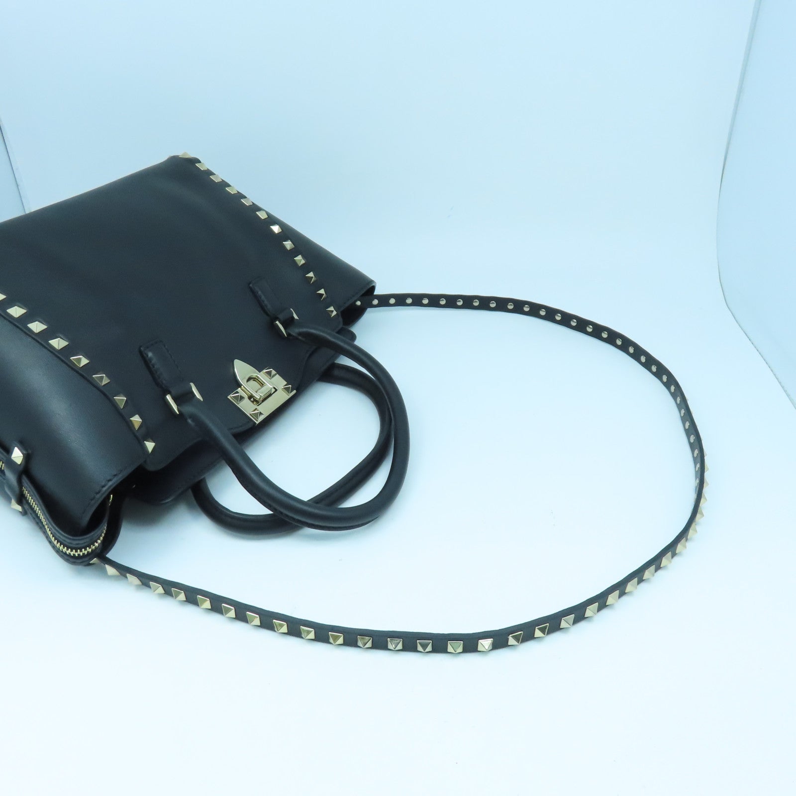 Valentino 牛皮皮革2way Shoulder Bag金扣手挽肩背兩用袋黑色