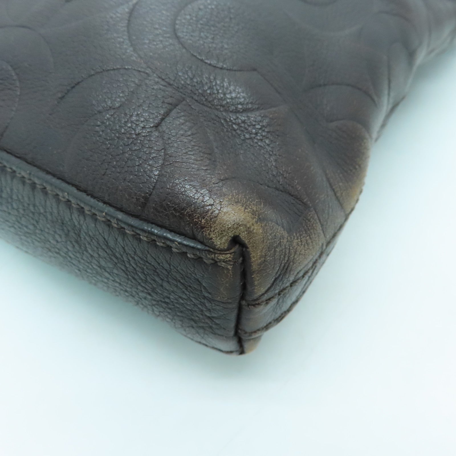COACH cowhide leather Shoulder Bag silver buckle shoulder bag brown