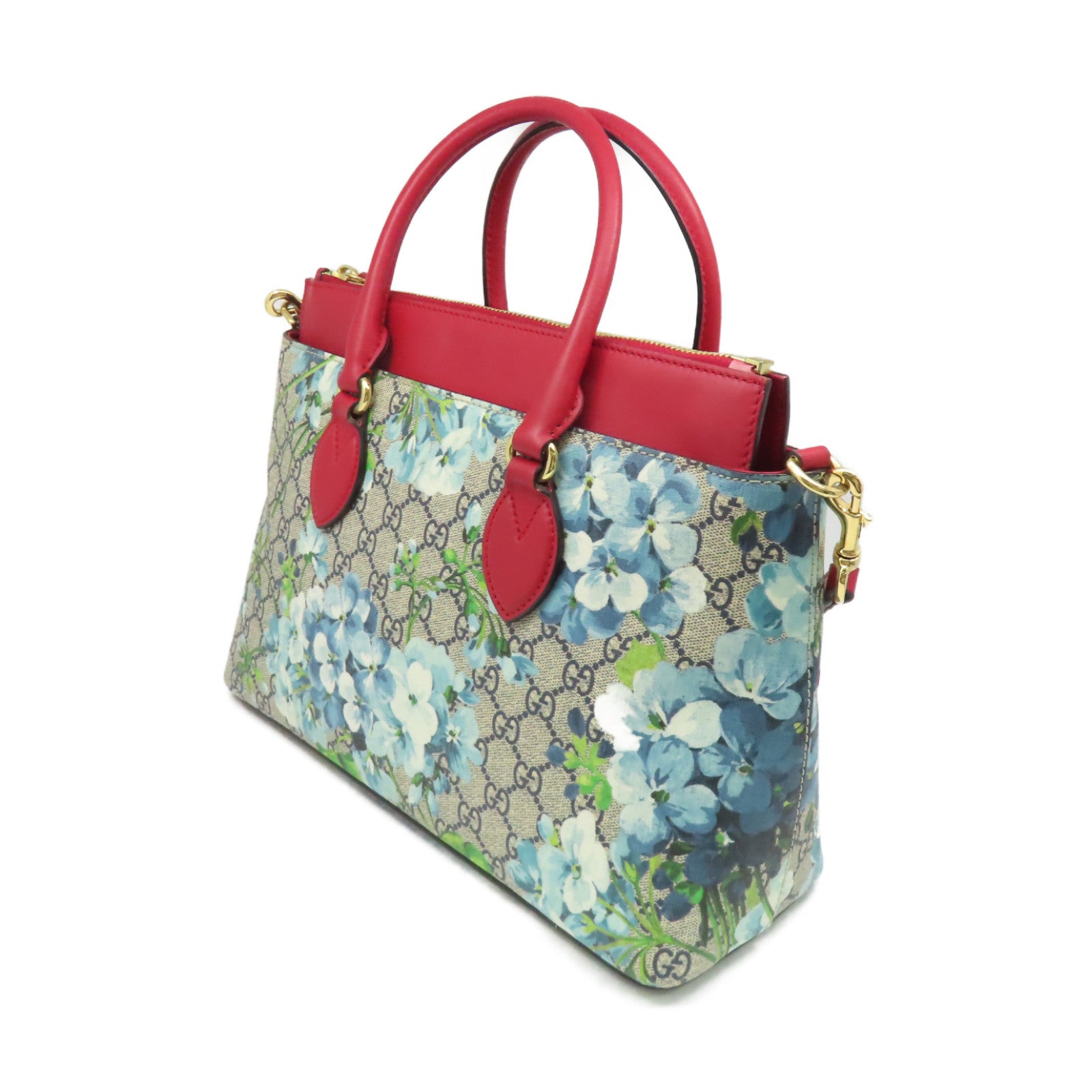GUCCI 塗層帆布GG Blooms Floral 2Way Shoulder Bag手挽肩背兩用袋紅色/藍色