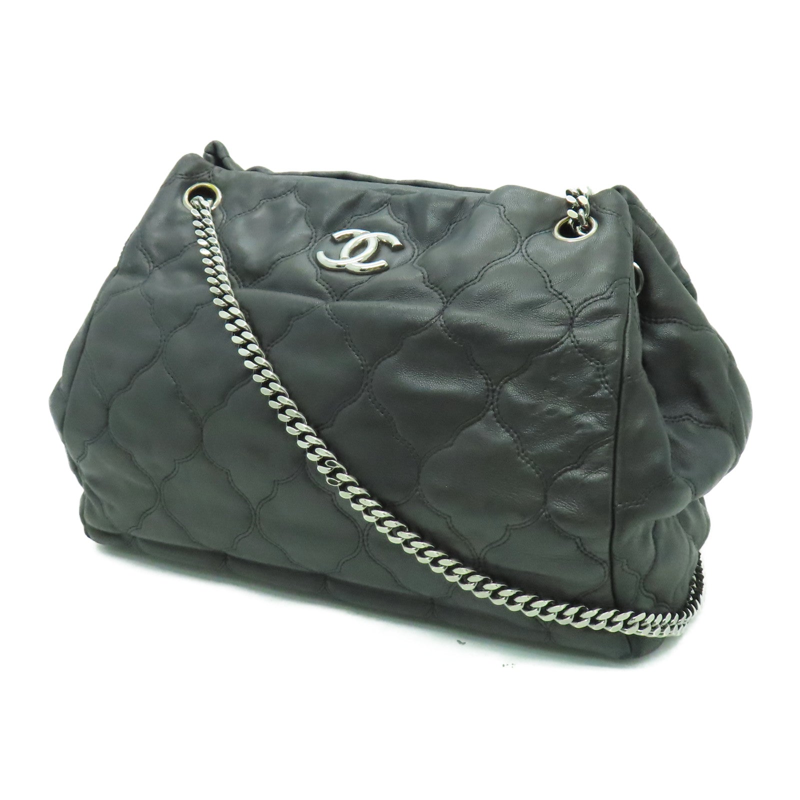 CHANEL 【激減優惠】菱格牛皮皮革Chain Shoulder銀扣鏈帶肩背袋黑色