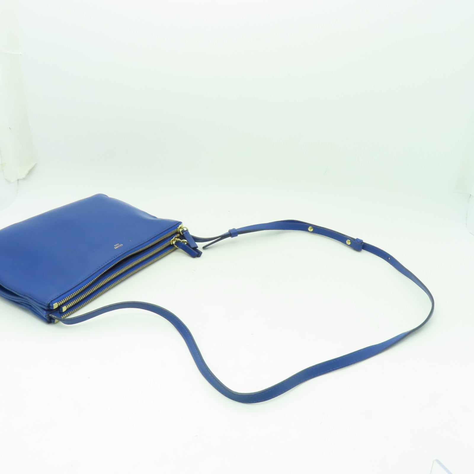 CELINE 【激減優惠】牛皮皮革Trio金扣肩背袋藍色