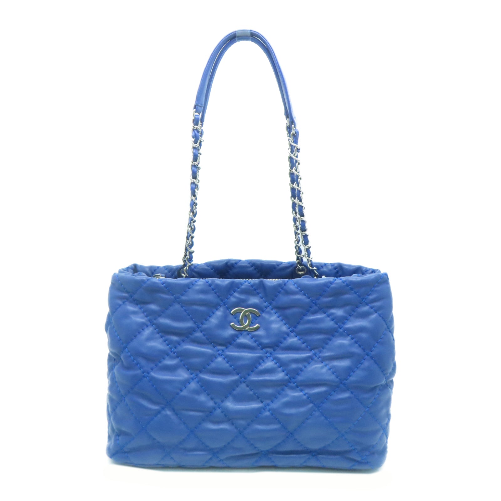 CHANEL 菱格牛皮皮革Chain Shoulder Bag银扣链带肩背袋蓝色