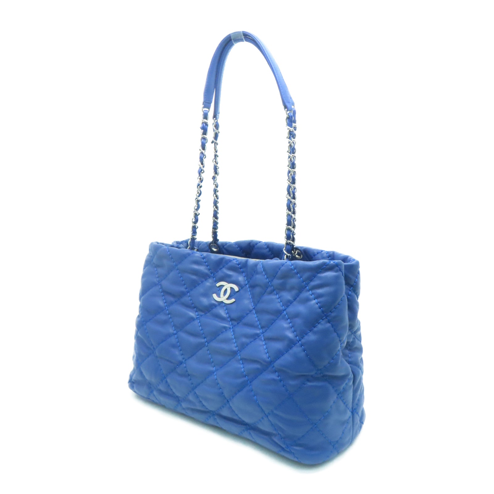 CHANEL 菱格牛皮皮革Chain Shoulder Bag银扣链带肩背袋蓝色