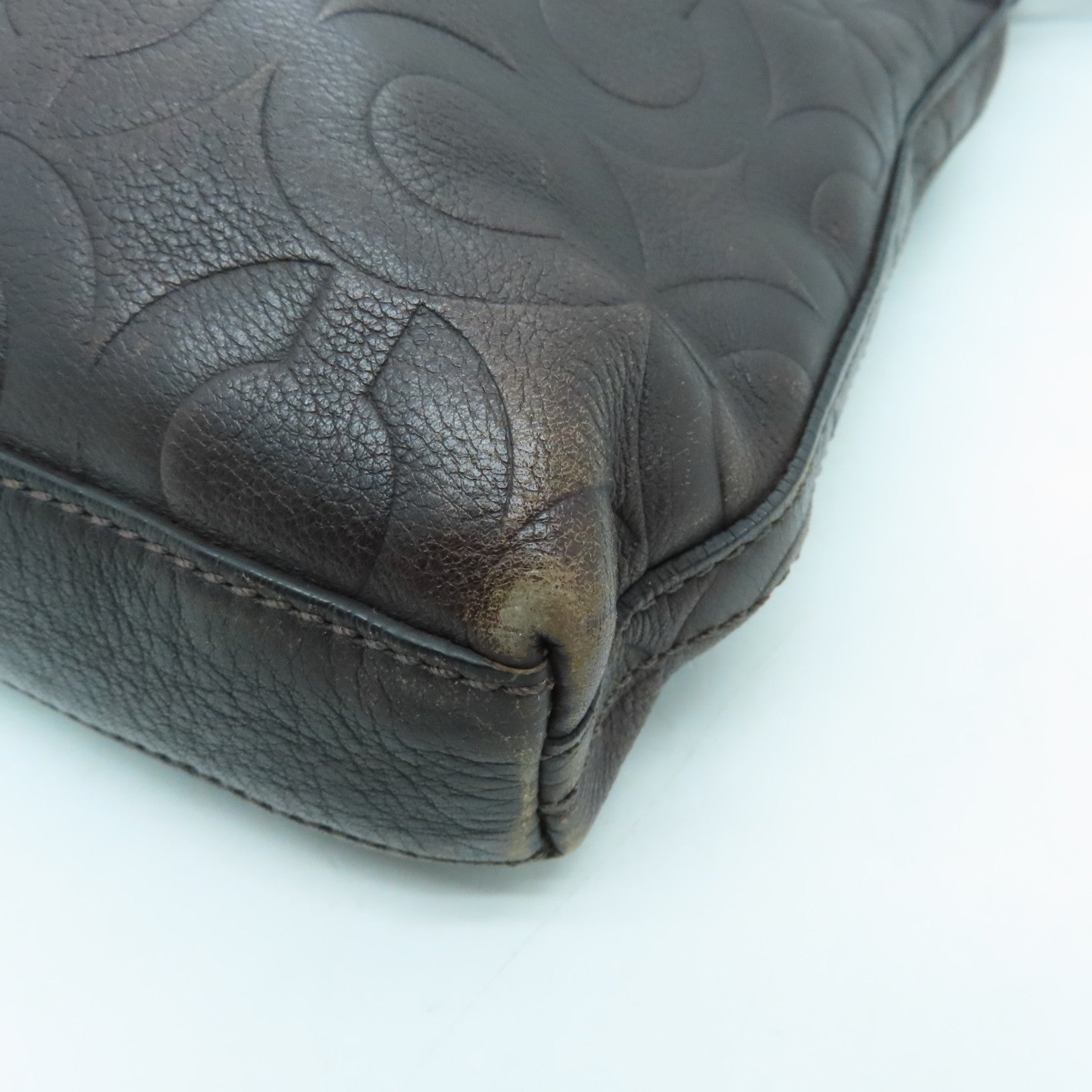 COACH cowhide leather Shoulder Bag silver buckle shoulder bag brown