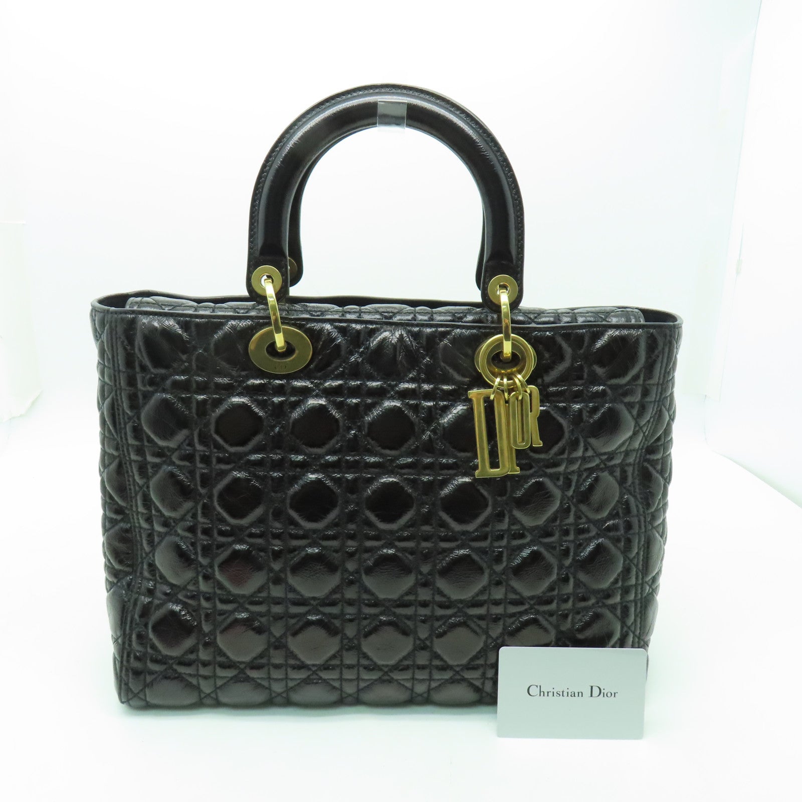 Dior 塗層皮革Lady Dior Hand Bag金扣手挽袋黑色