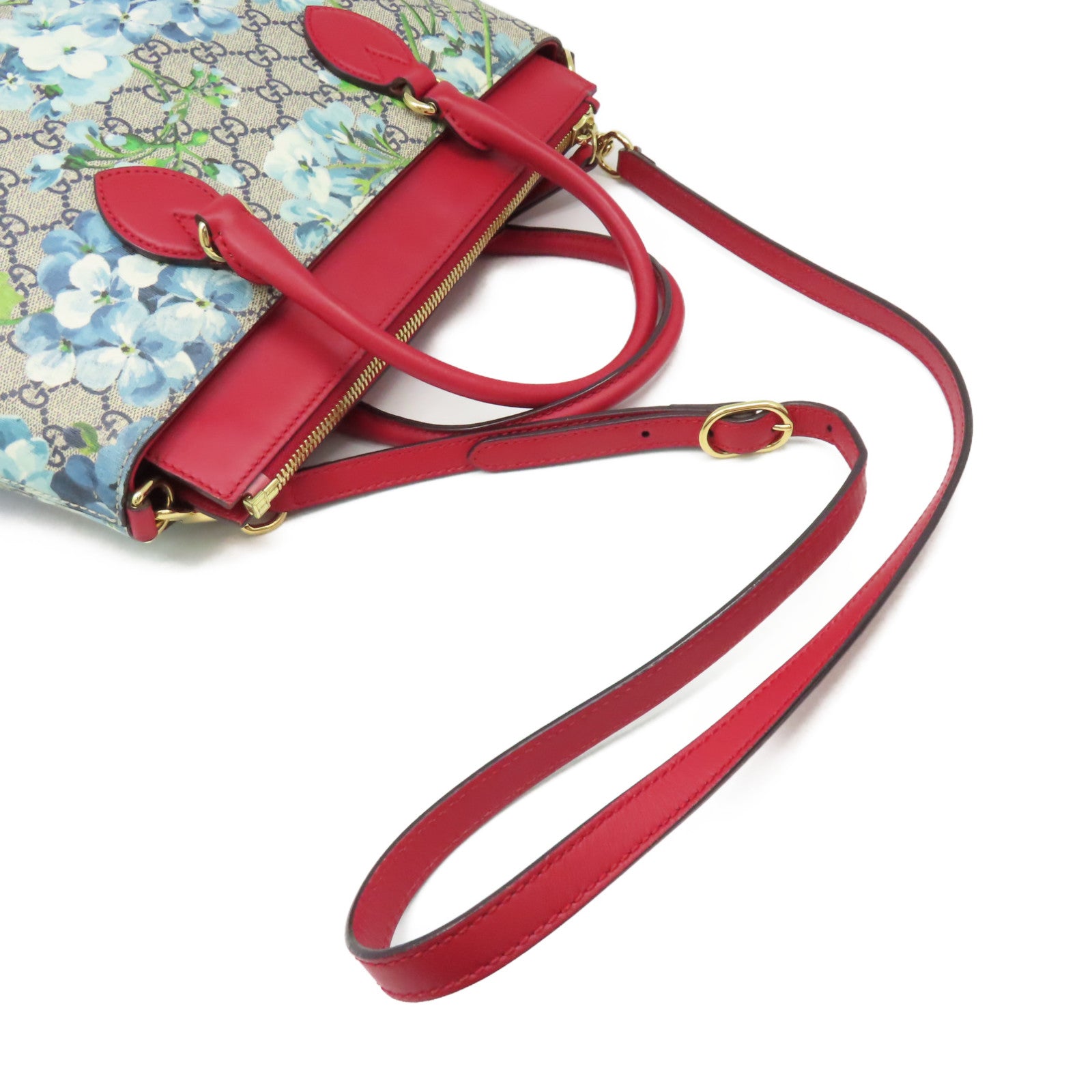 GUCCI 塗層帆布GG Blooms Floral 2Way Shoulder Bag手挽肩背兩用袋紅色/藍色
