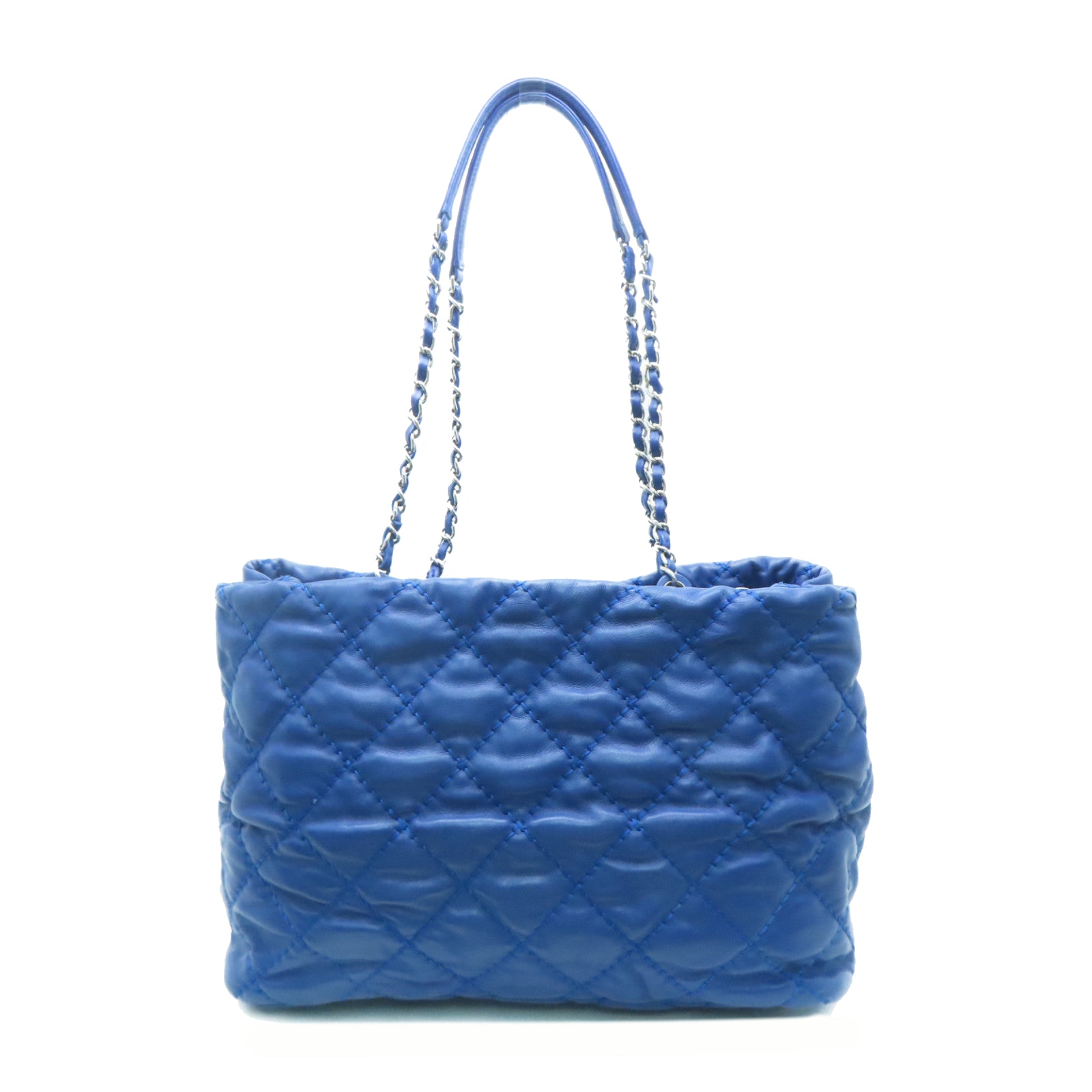 CHANEL 菱格牛皮皮革Chain Shoulder Bag银扣链带肩背袋蓝色