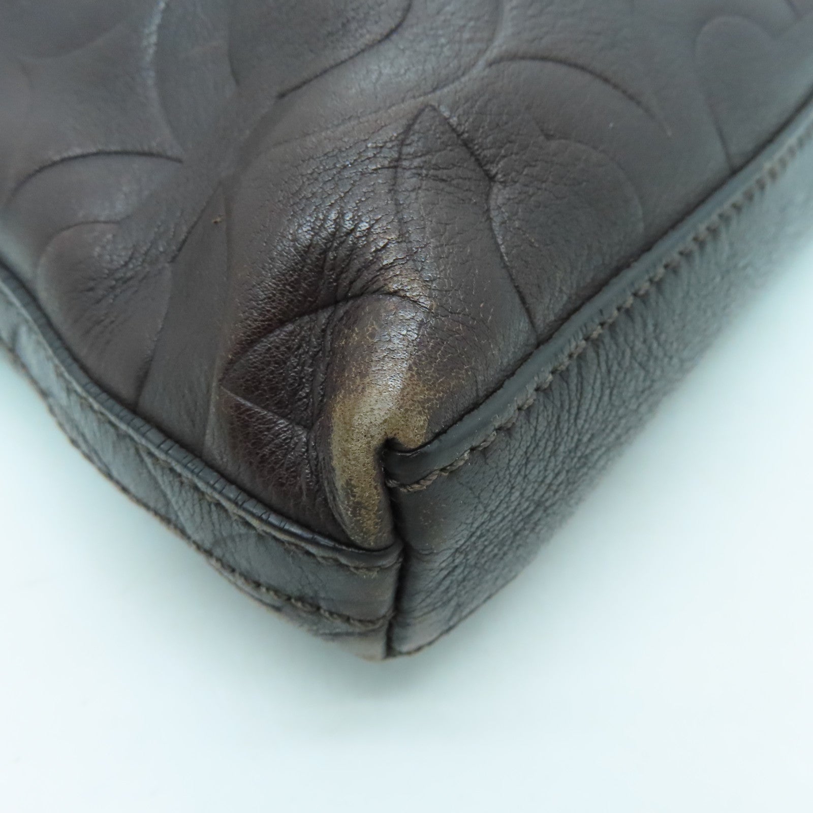 COACH cowhide leather Shoulder Bag silver buckle shoulder bag brown