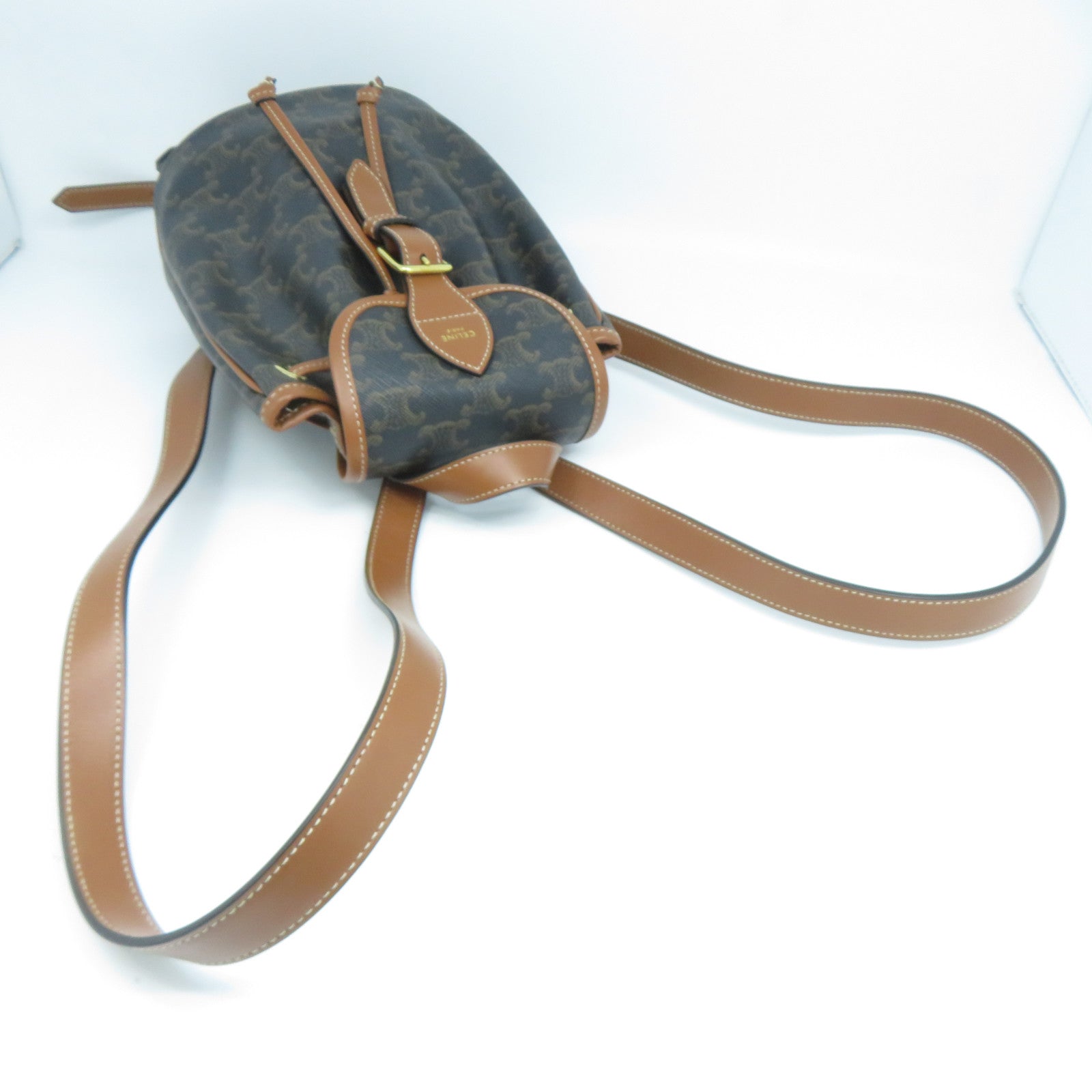 CELINE 塗層帆布Triomphe Mini Backpack金扣背包啡色