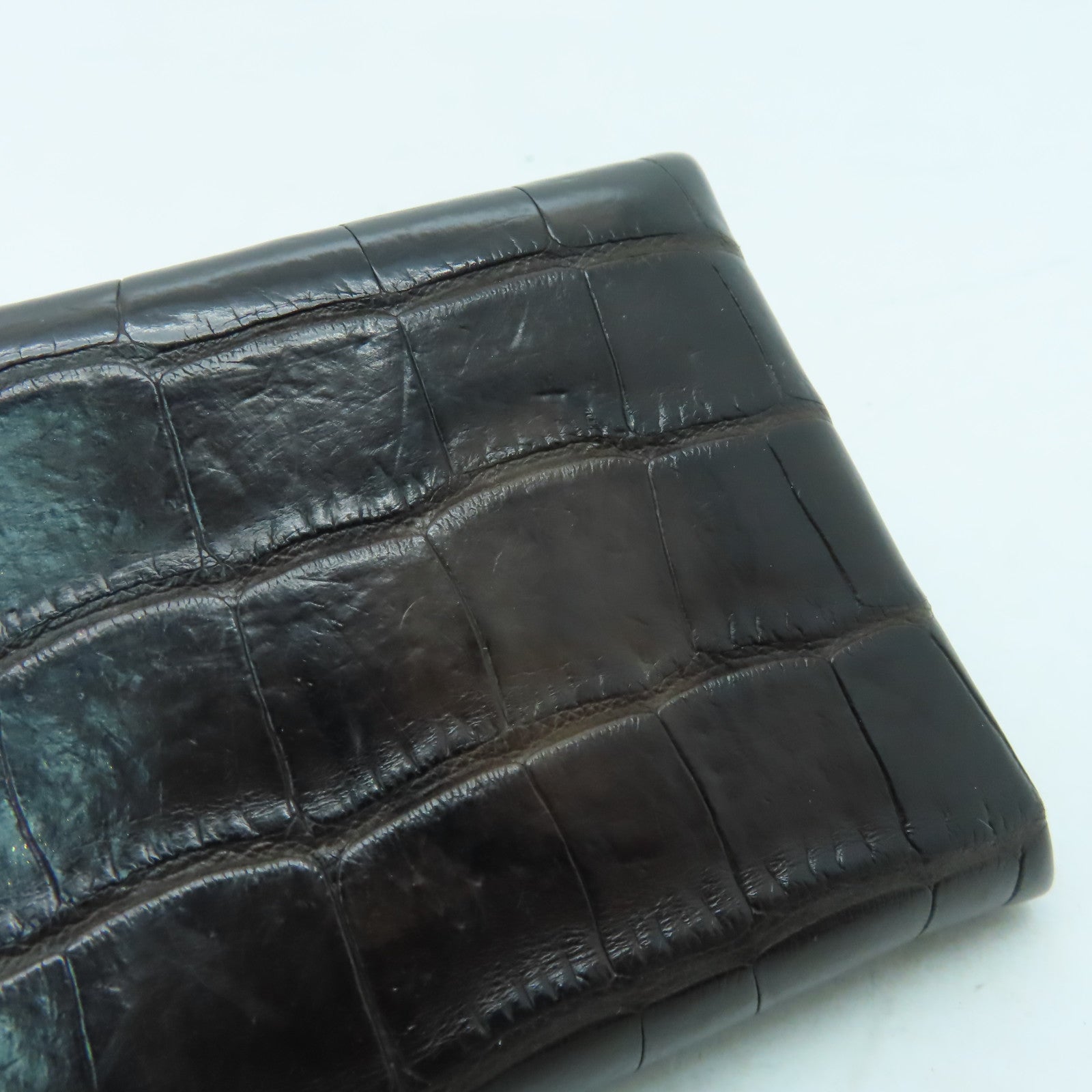 HERMES 鱷魚皮革Calvi銀扣卡片套啡色