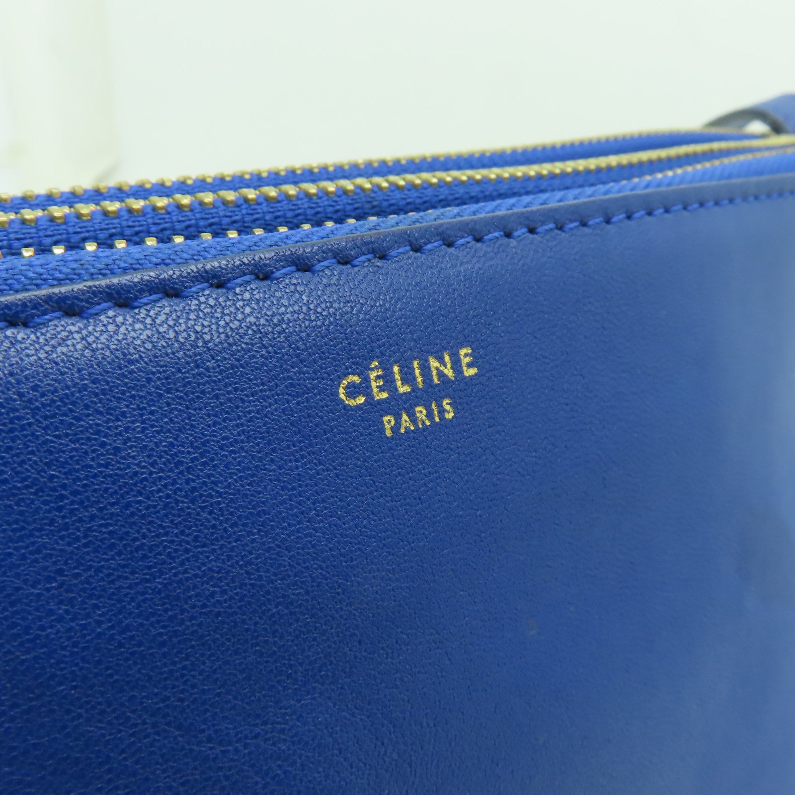 CELINE 【激減優惠】牛皮皮革Trio金扣肩背袋藍色