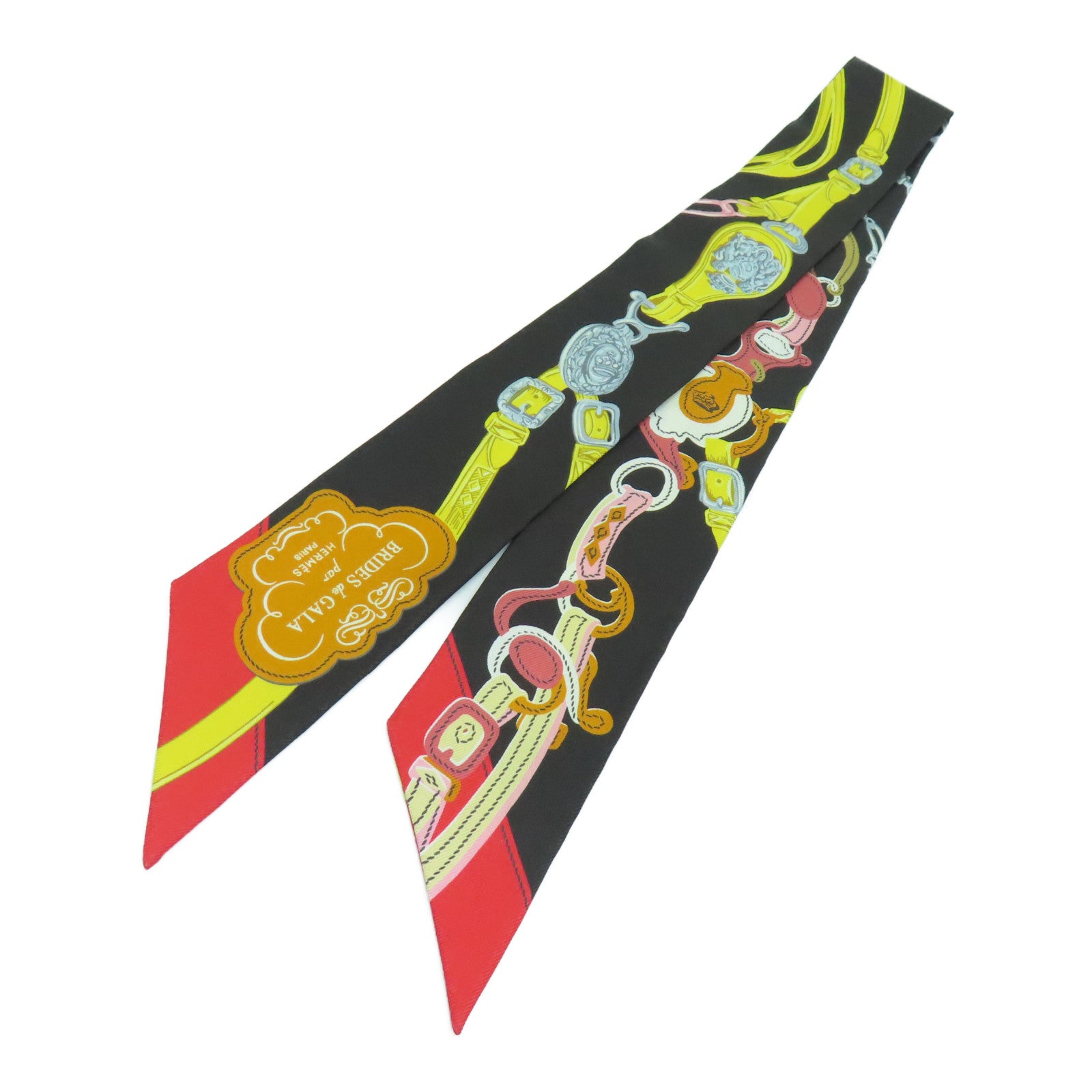 HERMES 絲質Twilly絲巾黑色彩色