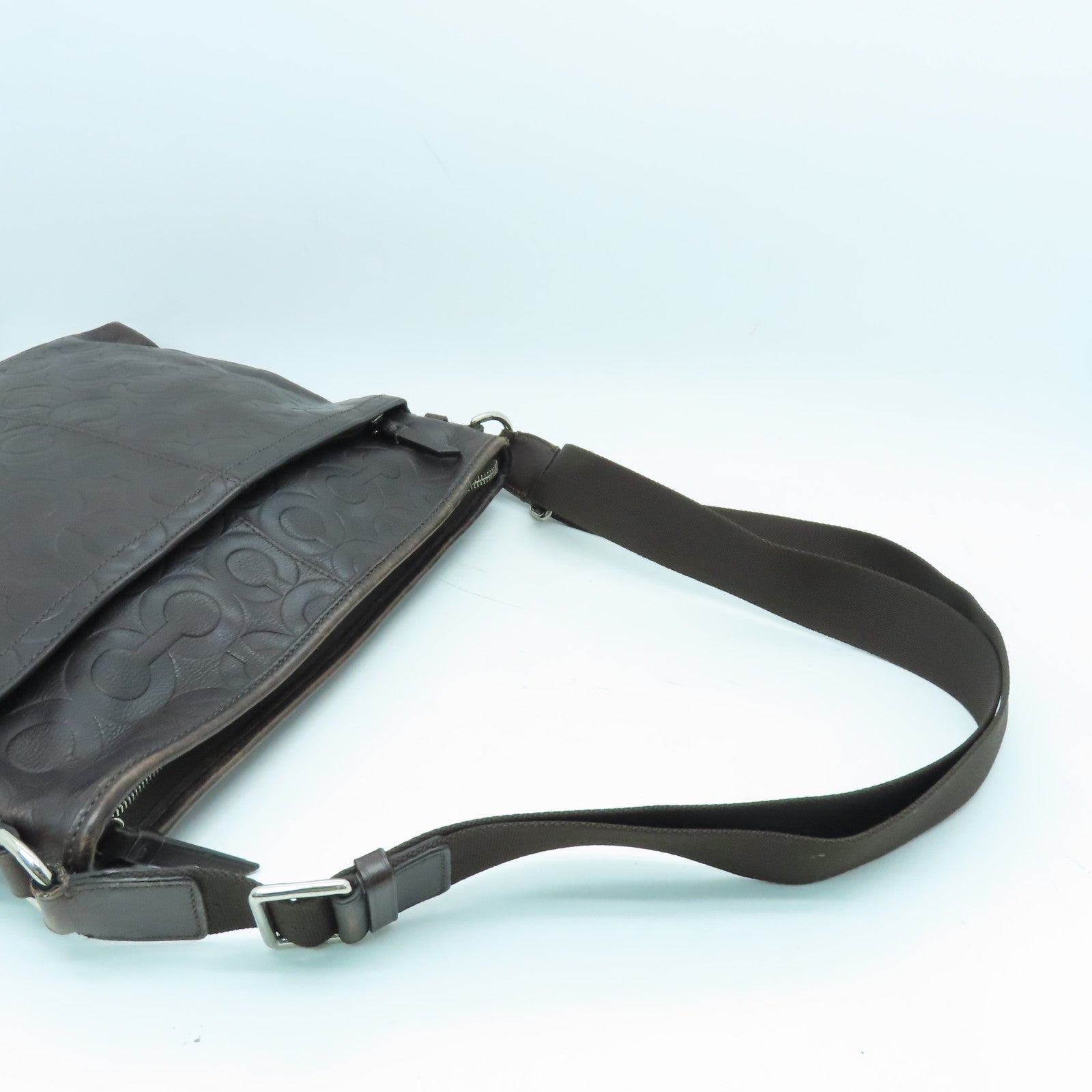 COACH cowhide leather Shoulder Bag silver buckle shoulder bag brown
