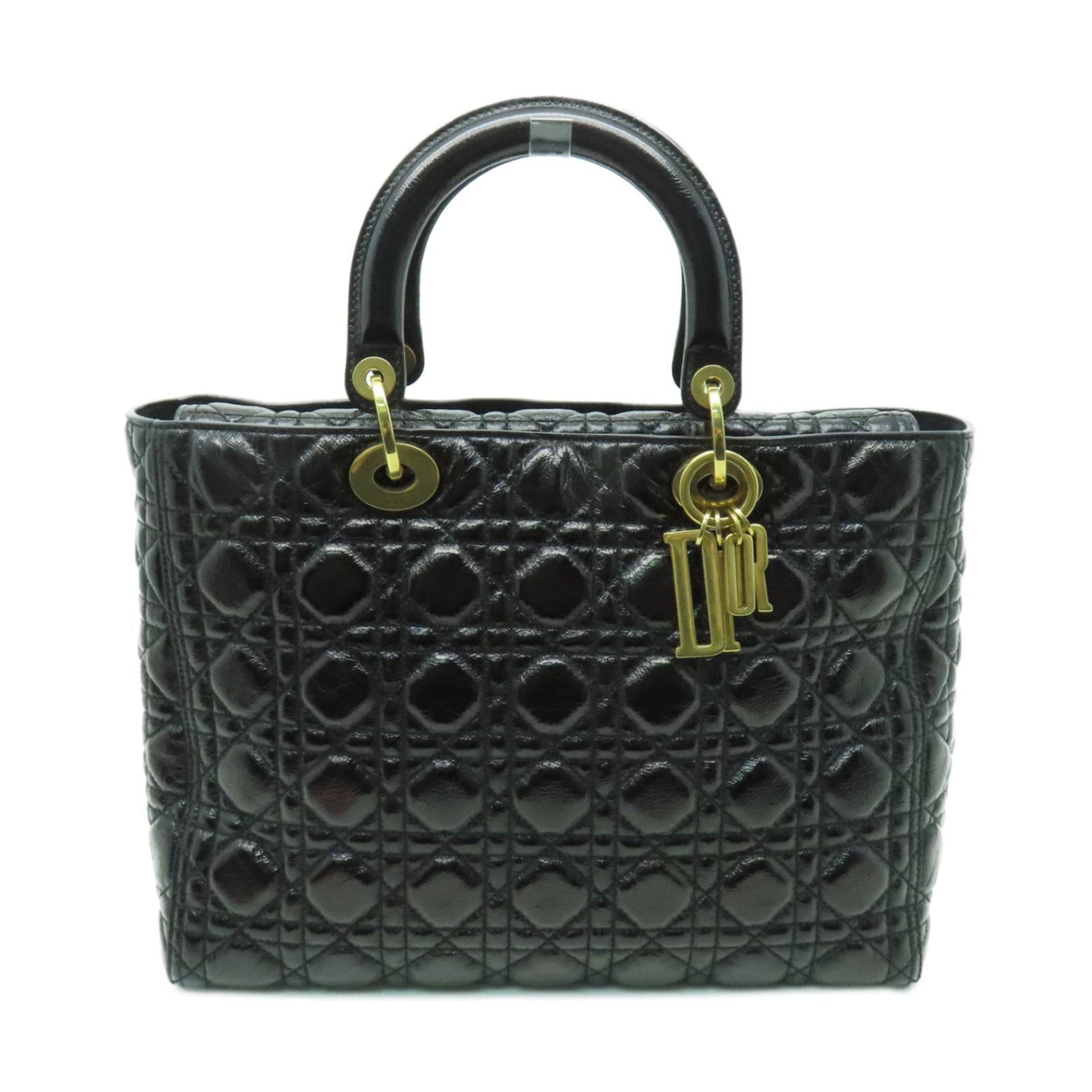 Dior 塗層皮革Lady Dior Hand Bag金扣手挽袋黑色