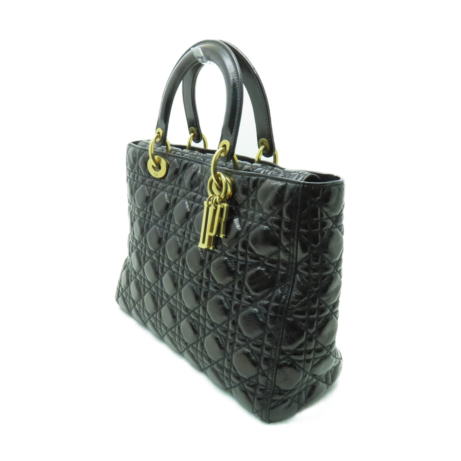 Dior 塗層皮革Lady Dior Hand Bag金扣手挽袋黑色