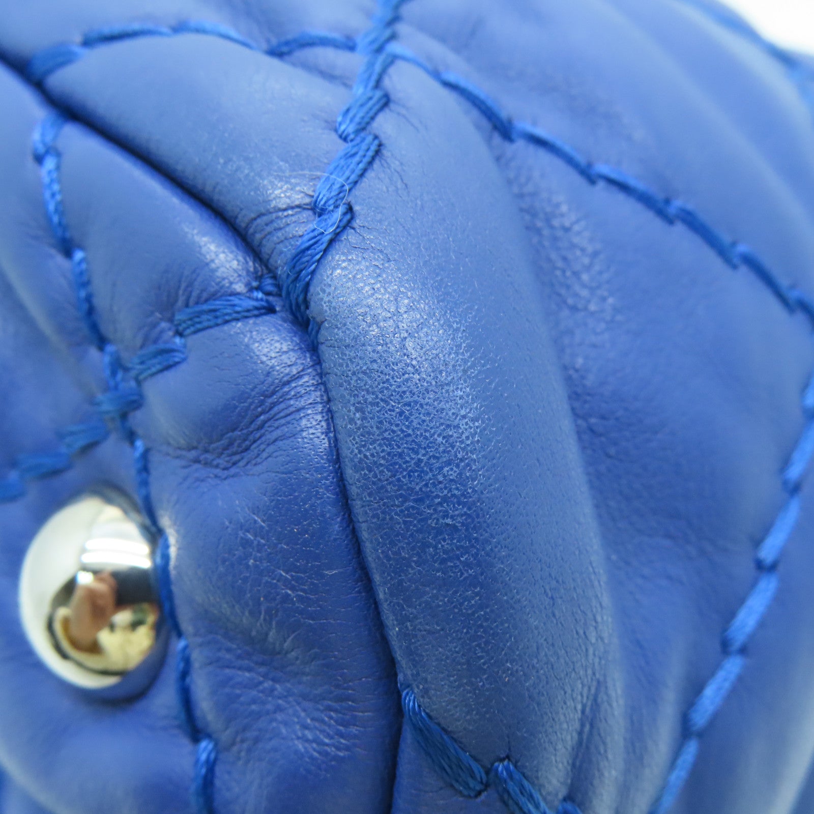 CHANEL 菱格牛皮皮革Chain Shoulder Bag银扣链带肩背袋蓝色