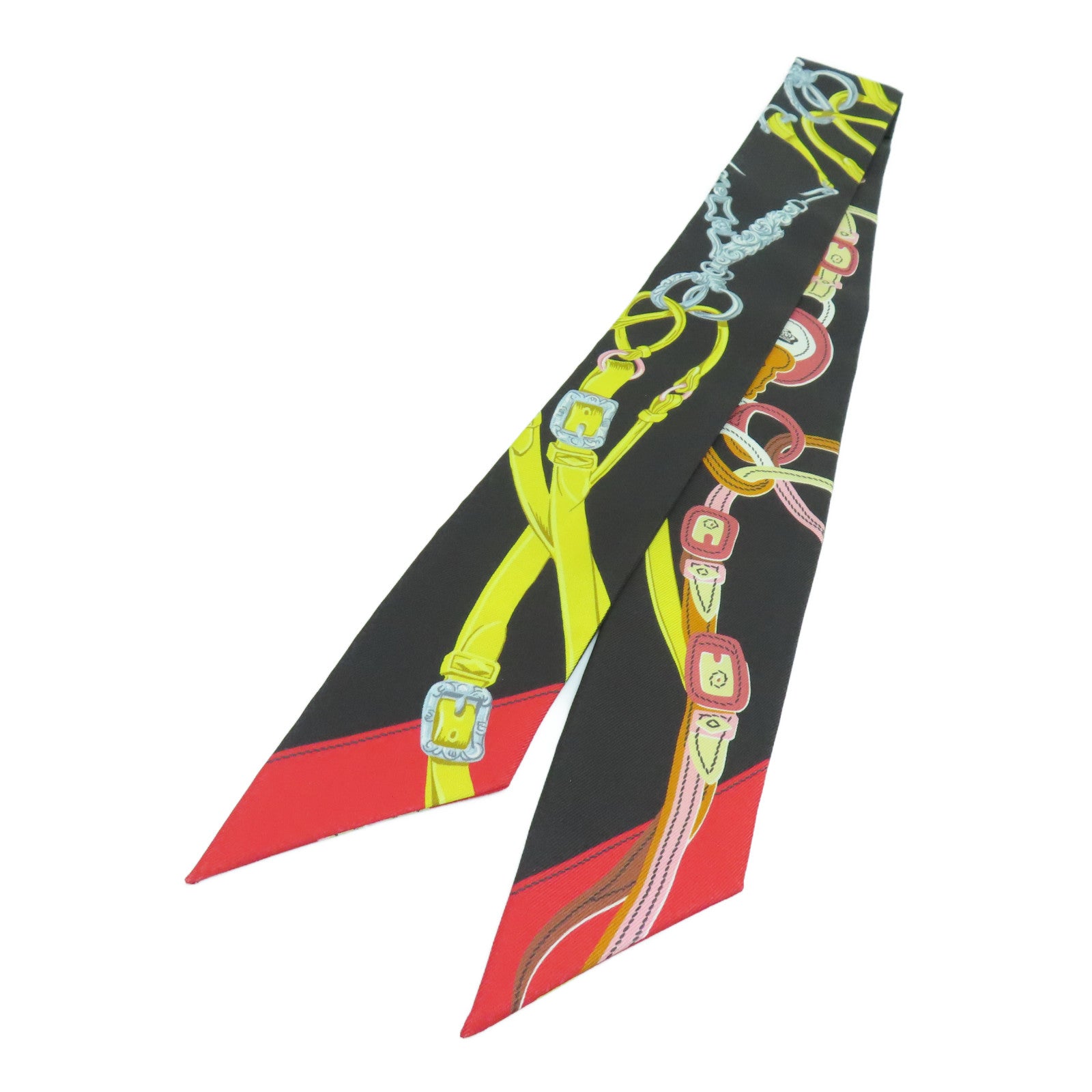 HERMES 絲質Twilly絲巾黑色彩色
