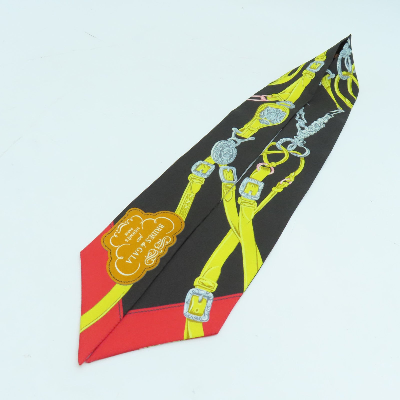 HERMES 絲質Twilly絲巾黑色彩色